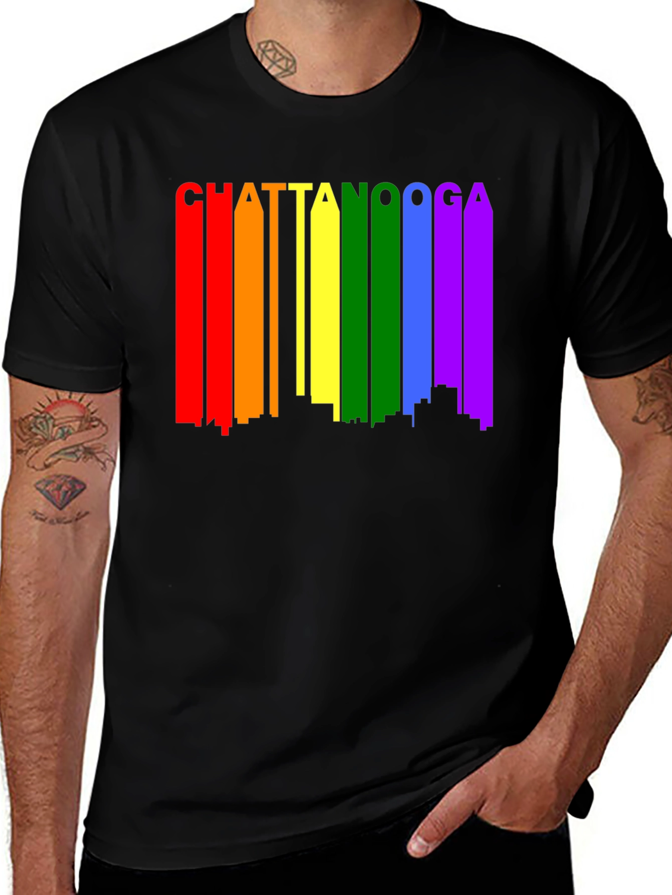 Chattanooga Pride Rainbow Skyline Black T-Shirt