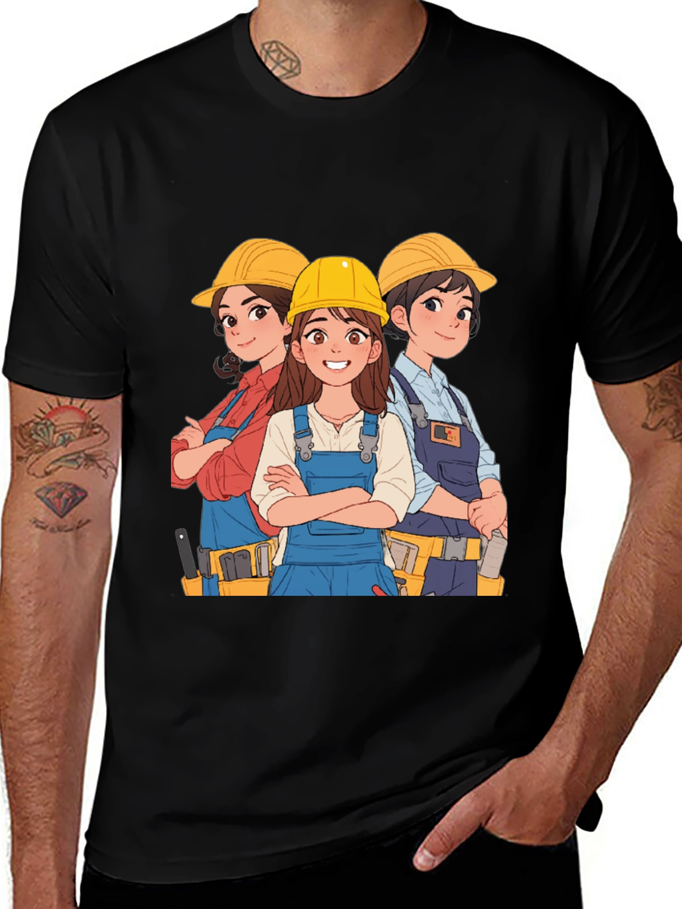 Variant 2 of Construction Crew Cartoon Graphic T-Shirt