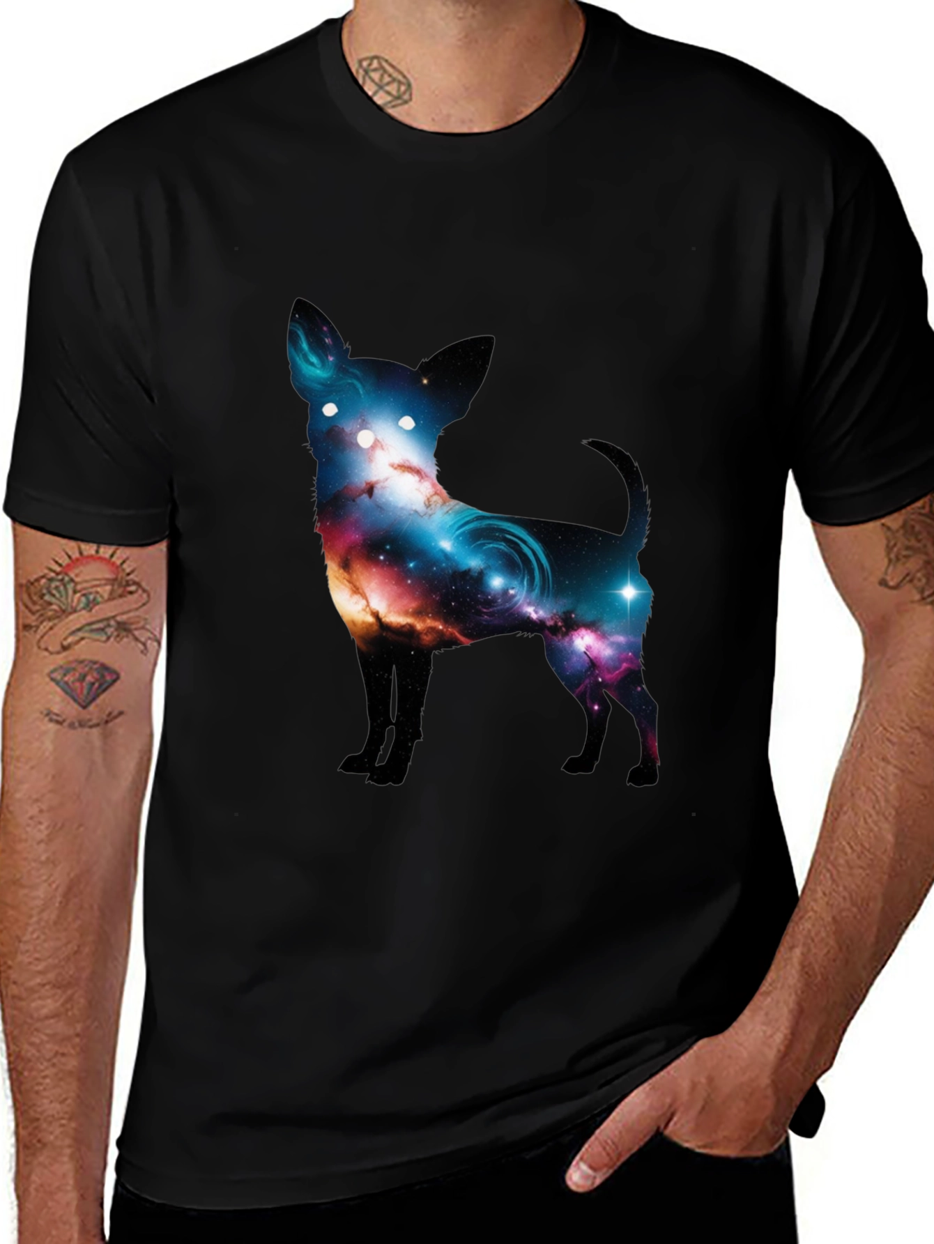 Variant 25 of Cosmic Chihuahua Graphic T-Shirt - Unisex Black Tee