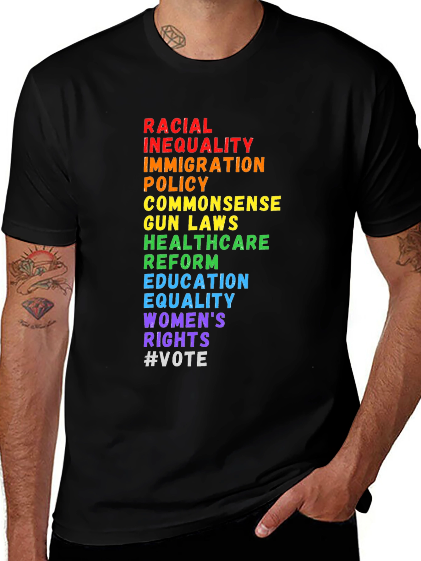 Variant 7 of Equality Black T-Shirt: Rights and Justice