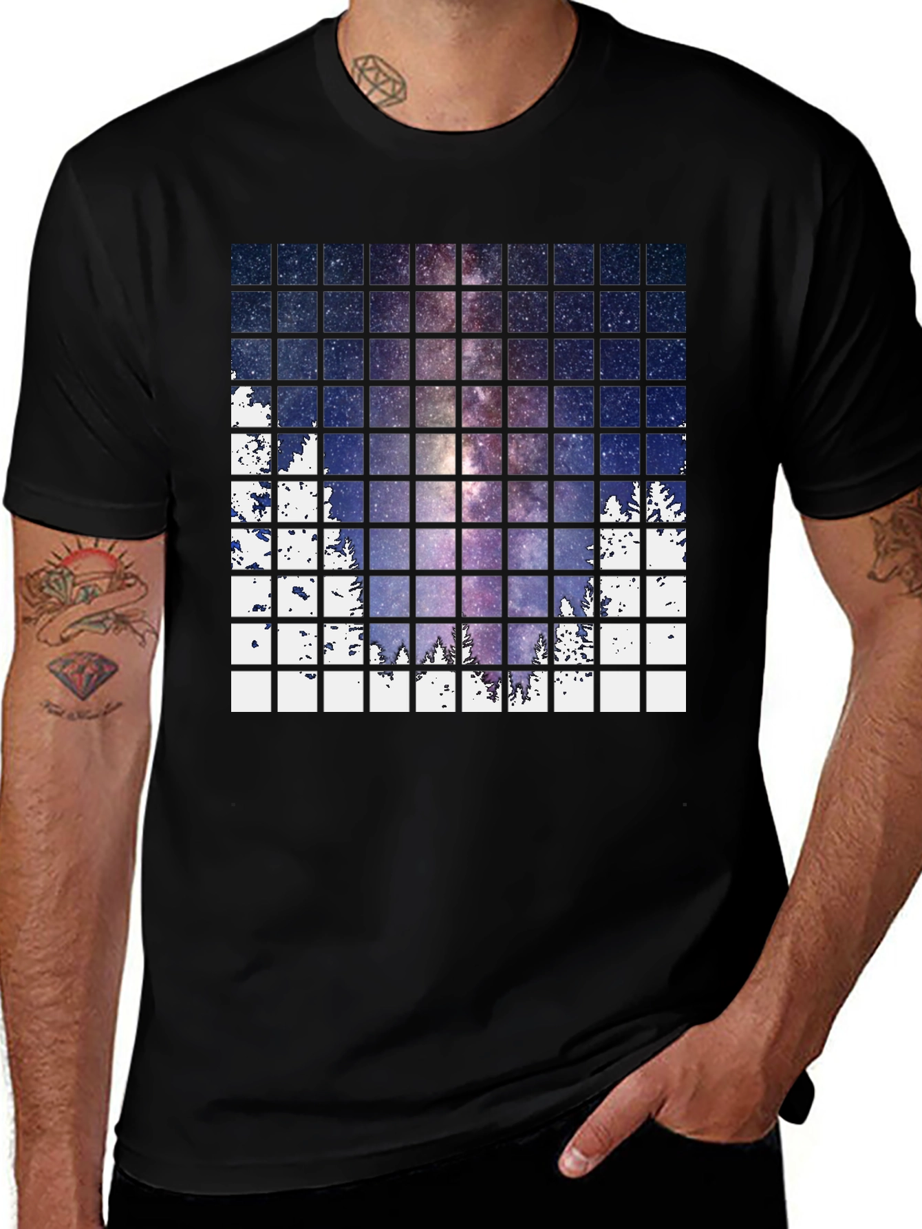 Galaxy Grid Men's Black T-Shirt