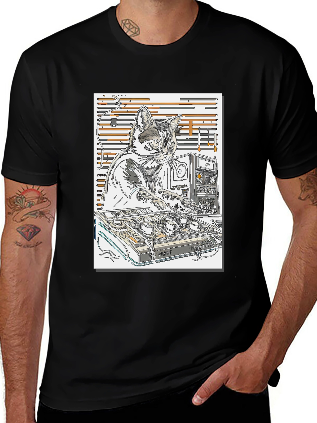 Variant 7 of DJ Cat Black T-Shirt - Cool Music Lover Tee