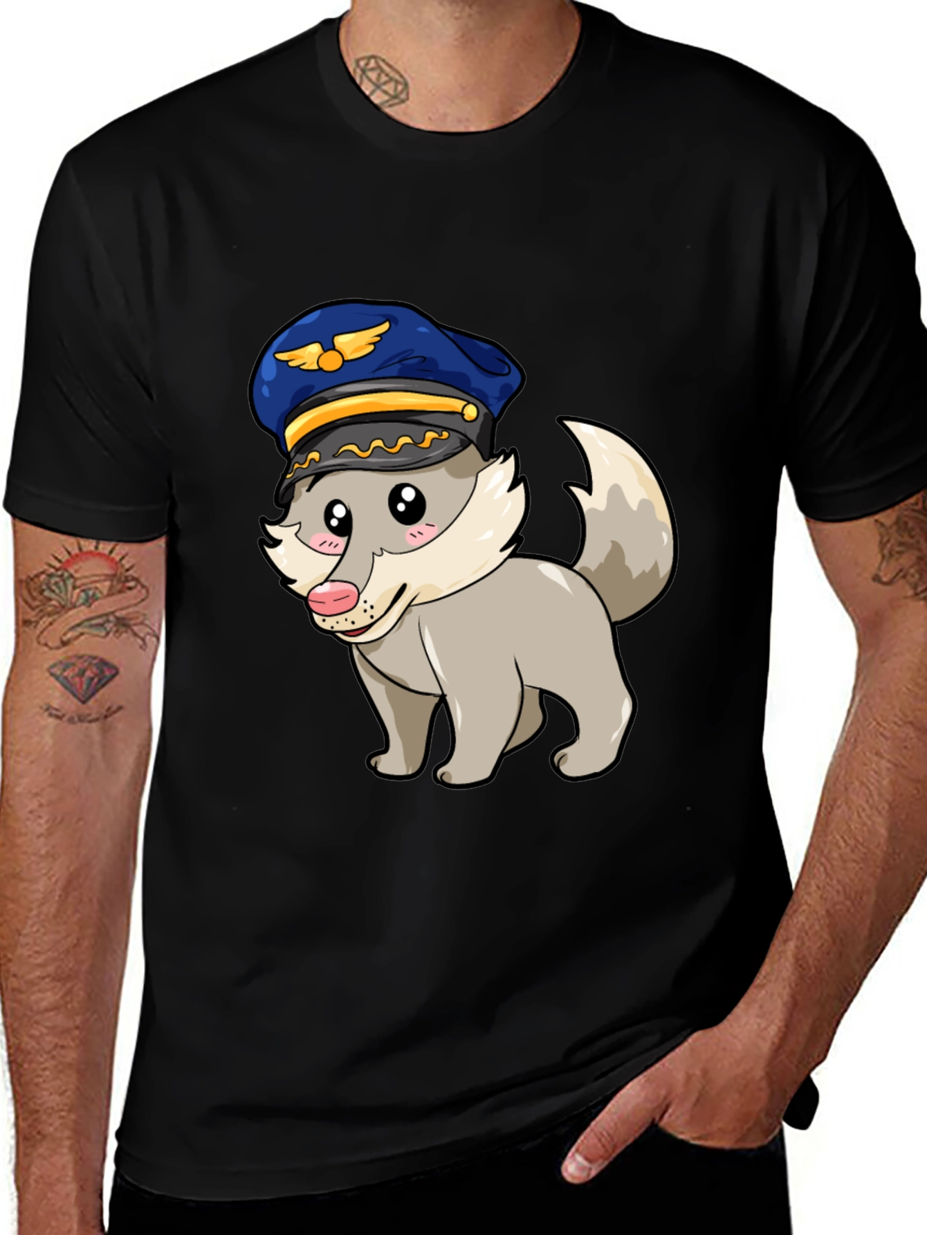 Variant 20 of Pilot Dog Cartoon Graphic Tee - Black