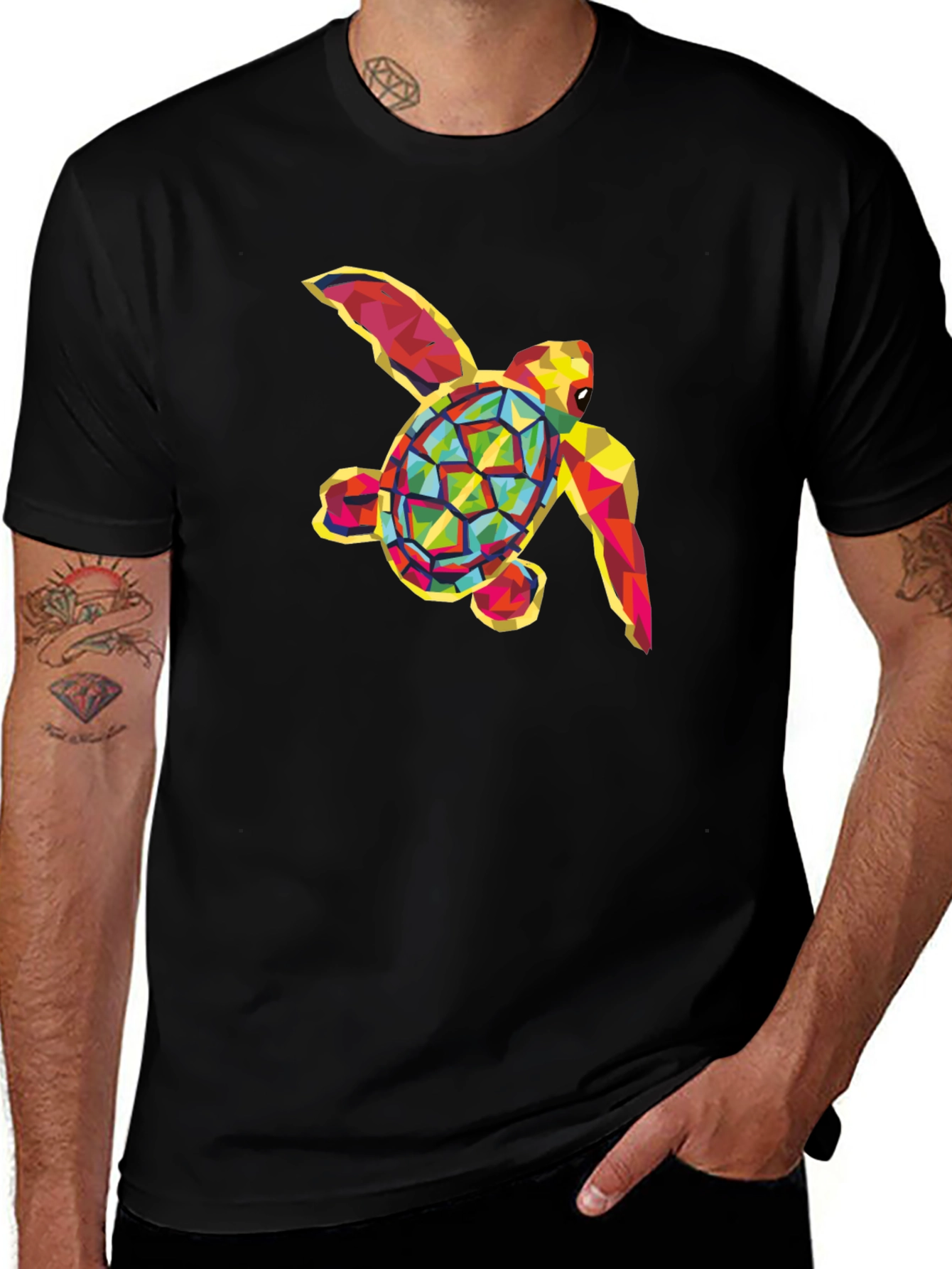 Variant 22 of Geometric Sea Turtle Graphic Tee - Black