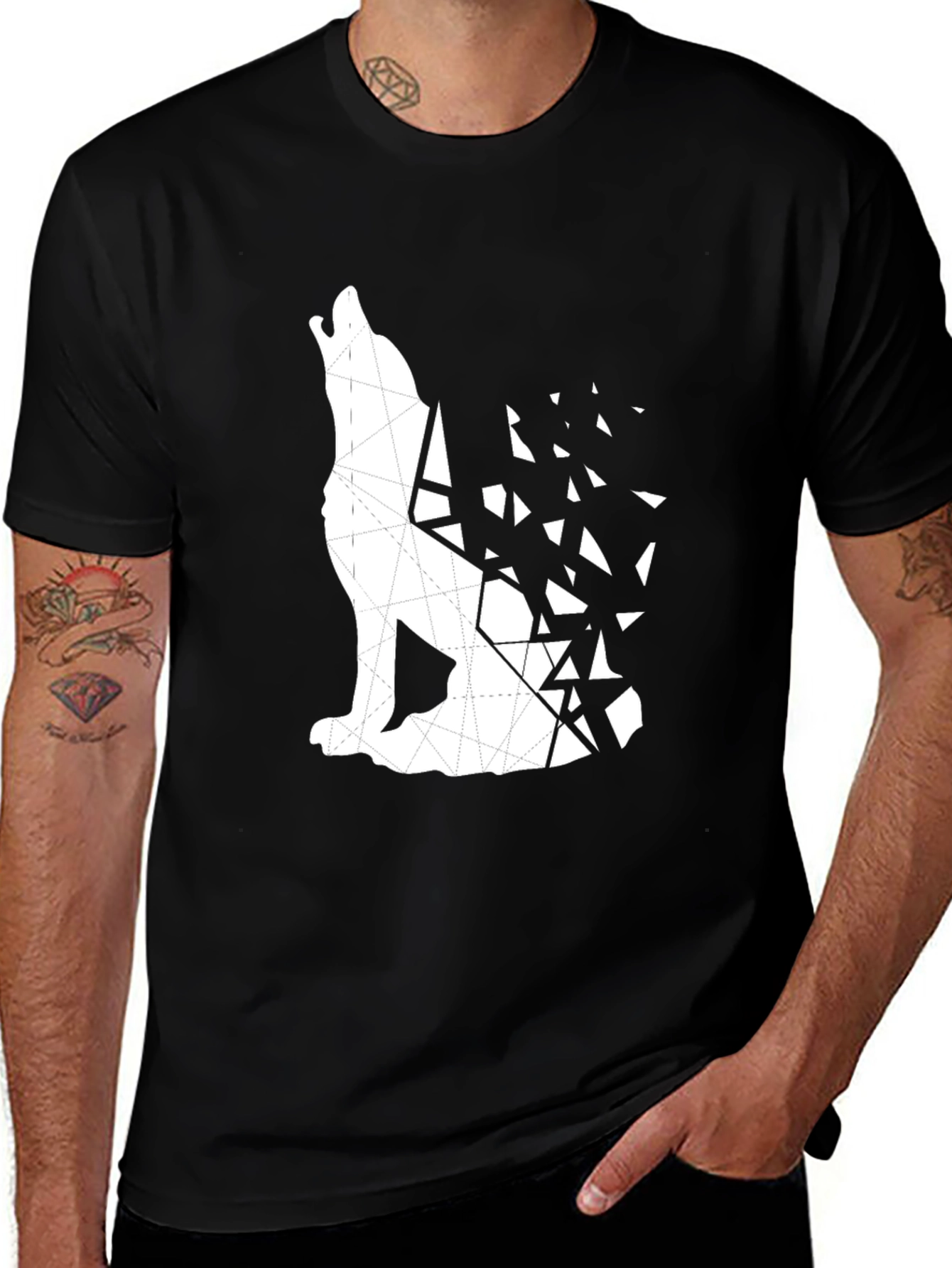 Variant 8 of Geometric Wolf Graphic Tee - Black