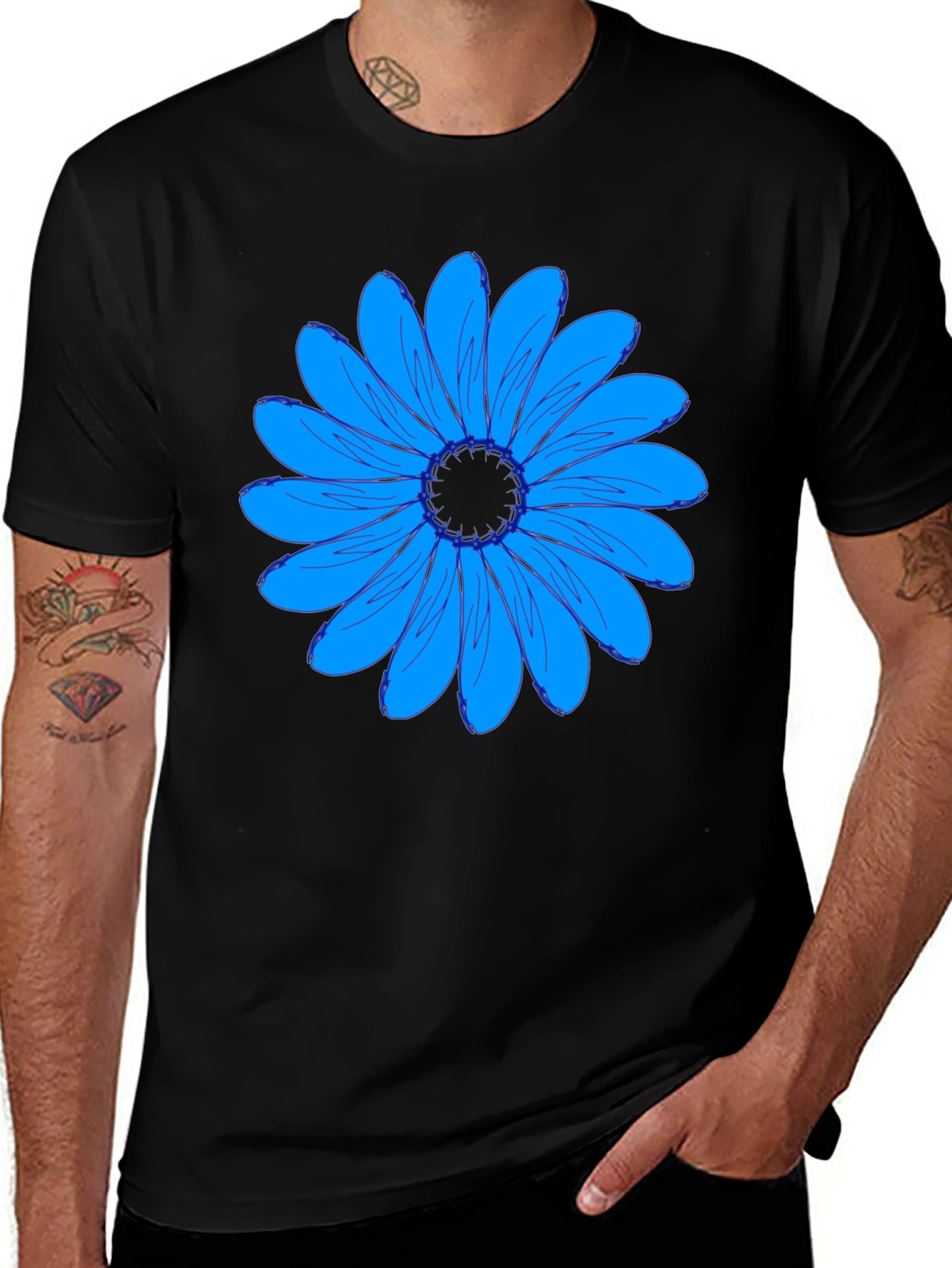 Variant 17 of Blue Daisy Graphic T-Shirt - Casual Style