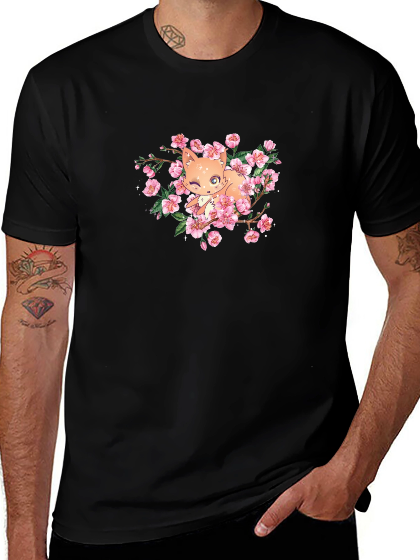 Variant 2 of Fox and Cherry Blossom Graphic Tee