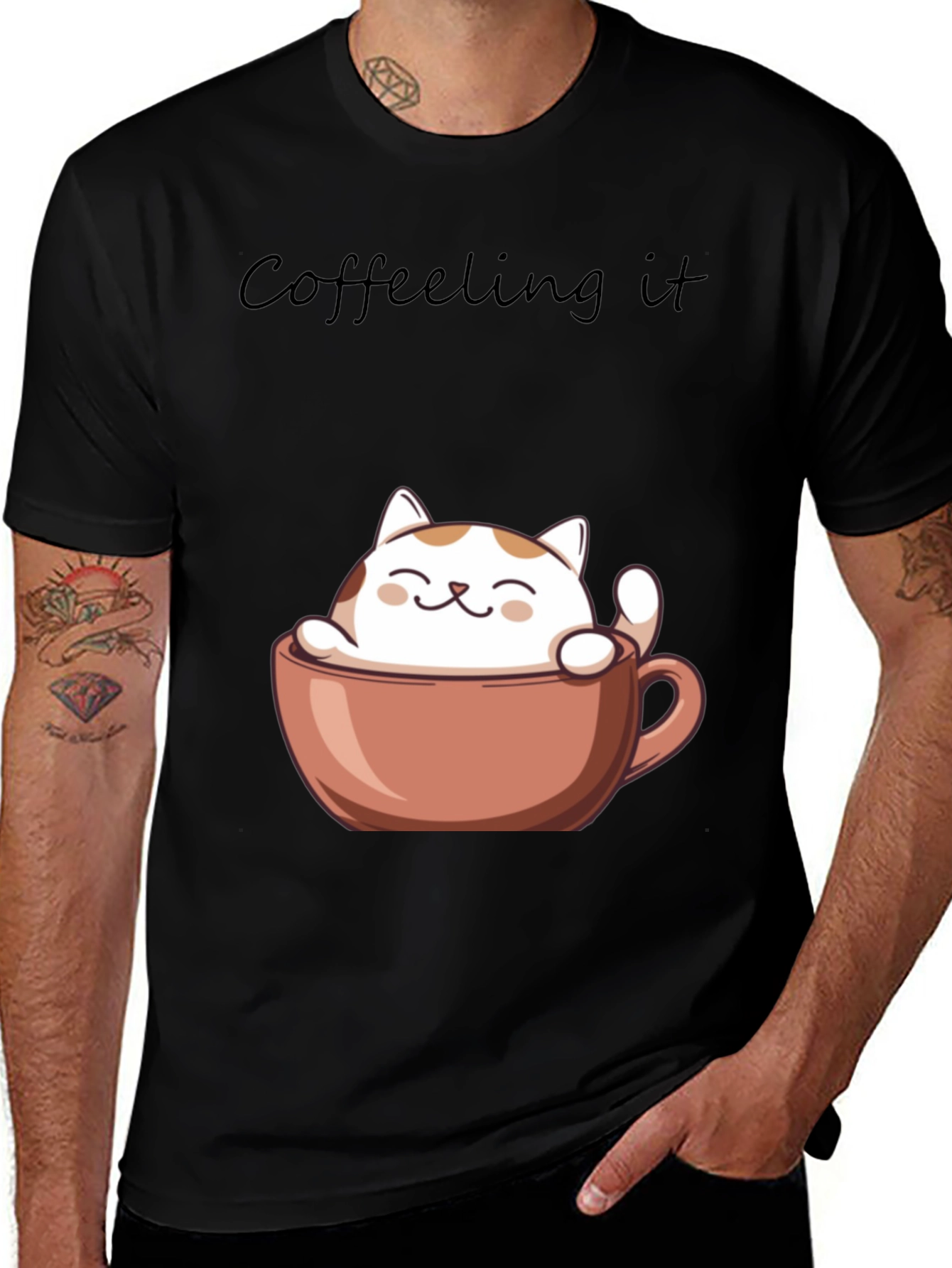 Variant 21 of Coffeeling It T-Shirt - Cute Cat in Coffee Cup