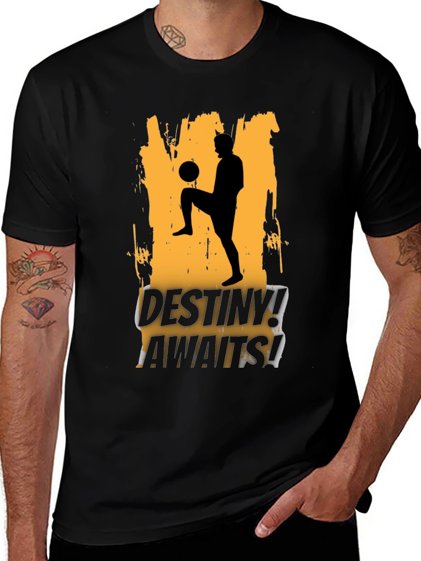 Variant 26 of Destiny Awaits Soccer Graphic Black T-Shirt