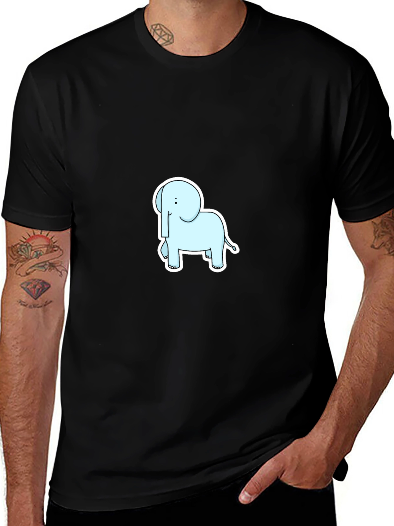 Variant 26 of Cute Elephant Graphic Tee - Black Cotton Shirt