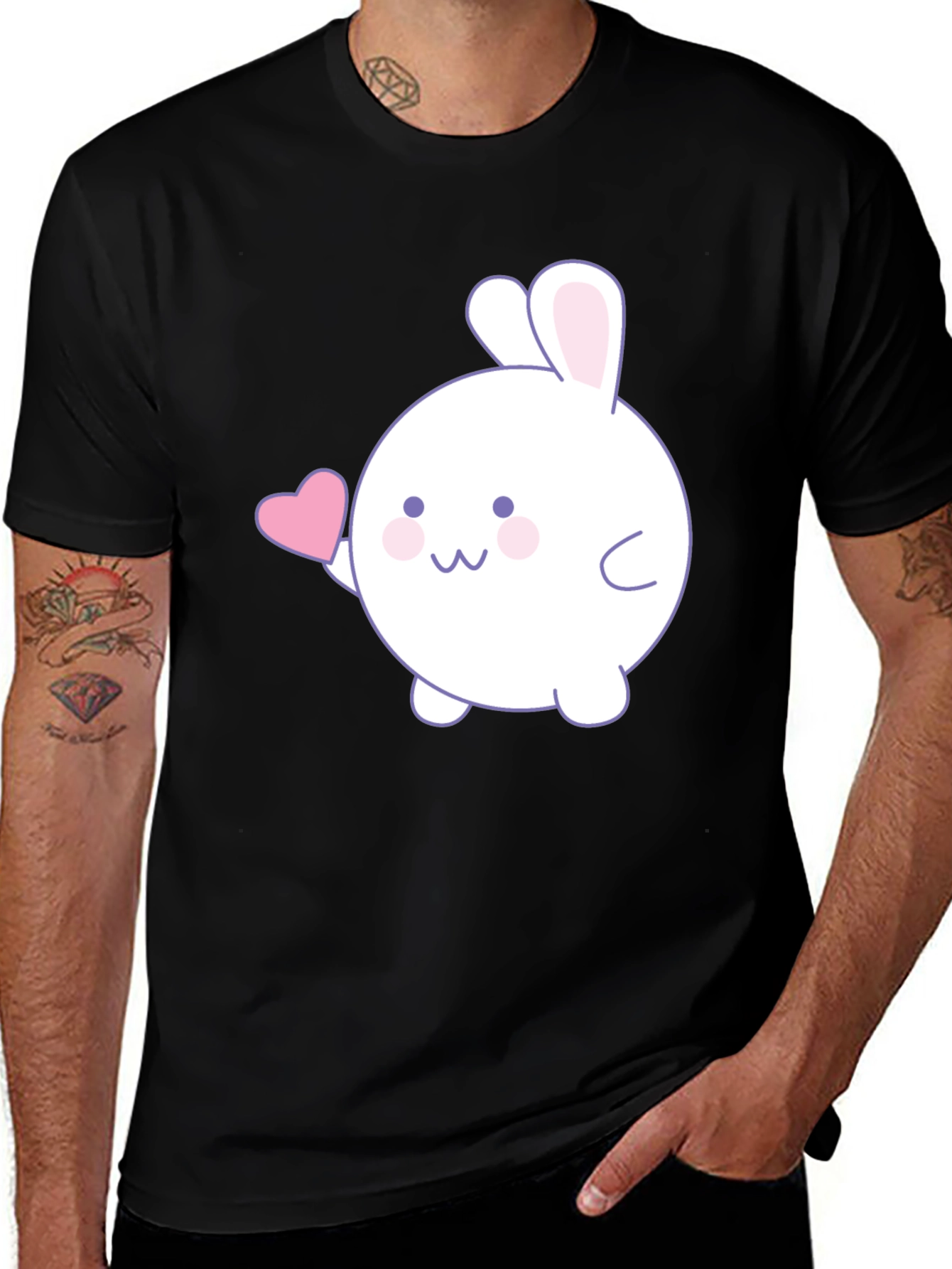 Variant 3 of Cute Bunny Heart Graphic Black T-Shirt