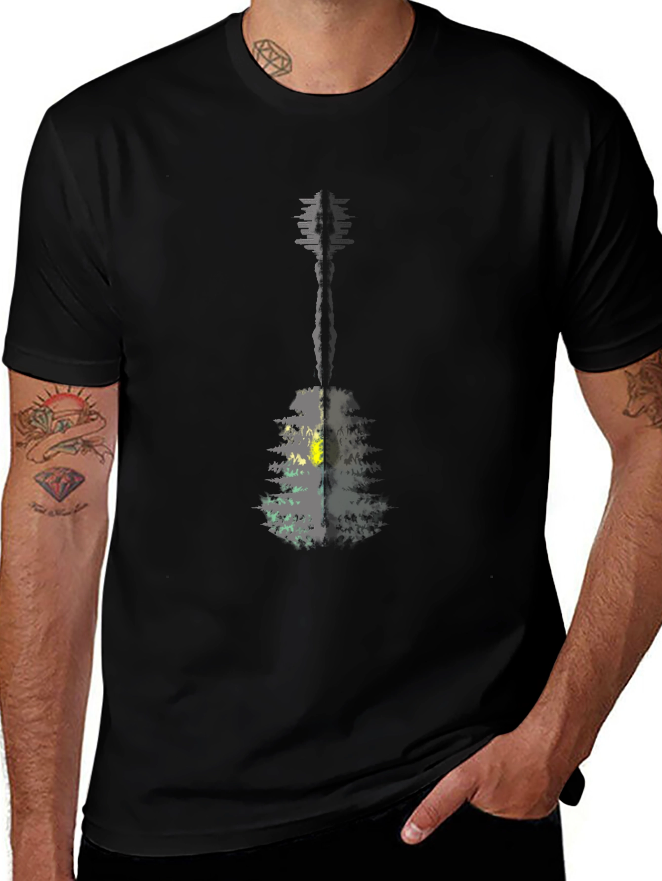 Variant 7 of Guitar Nature T-Shirt - Men's Black Graphic Tee