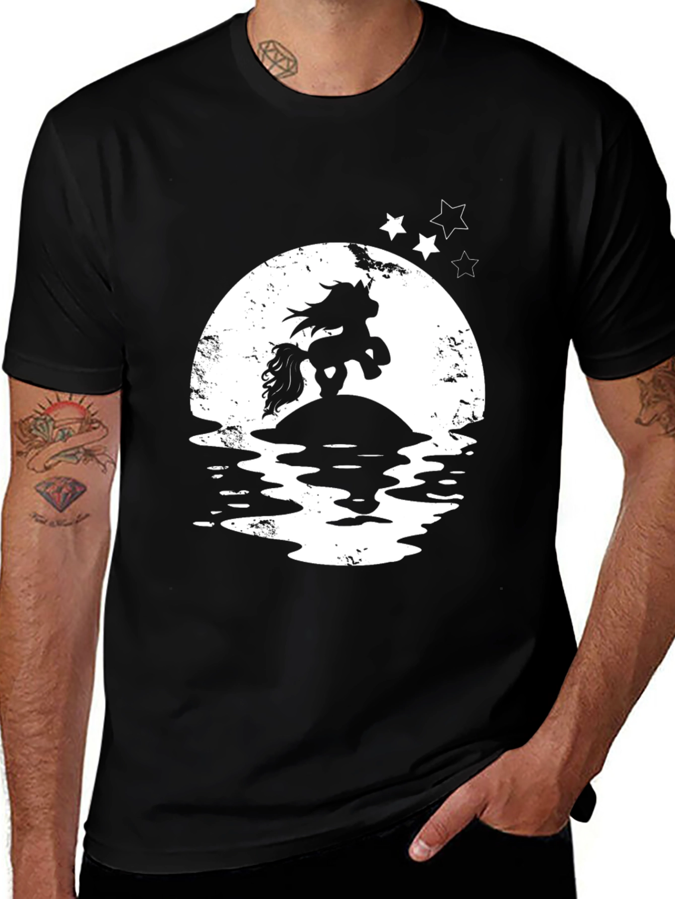 Variant 4 of Unicorn Moon Graphic T-Shirt - Black