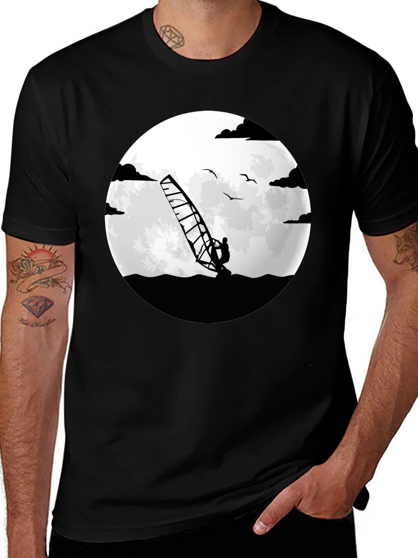 Variant 21 of Windsurfer Graphic Tee - Black Crew Neck