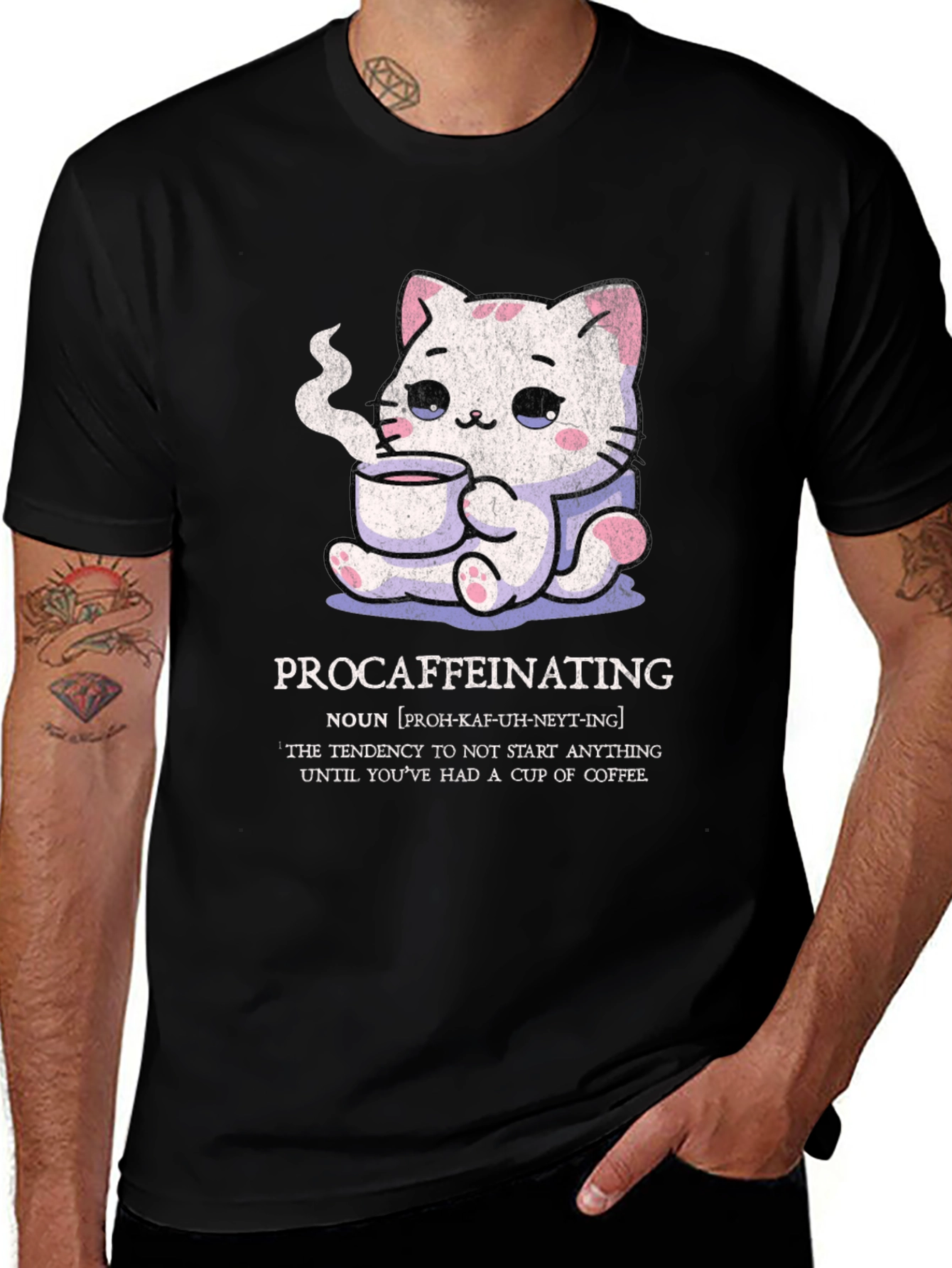 Variant 9 of Procaffeinating Cat T-Shirt - Coffee Lover Tee