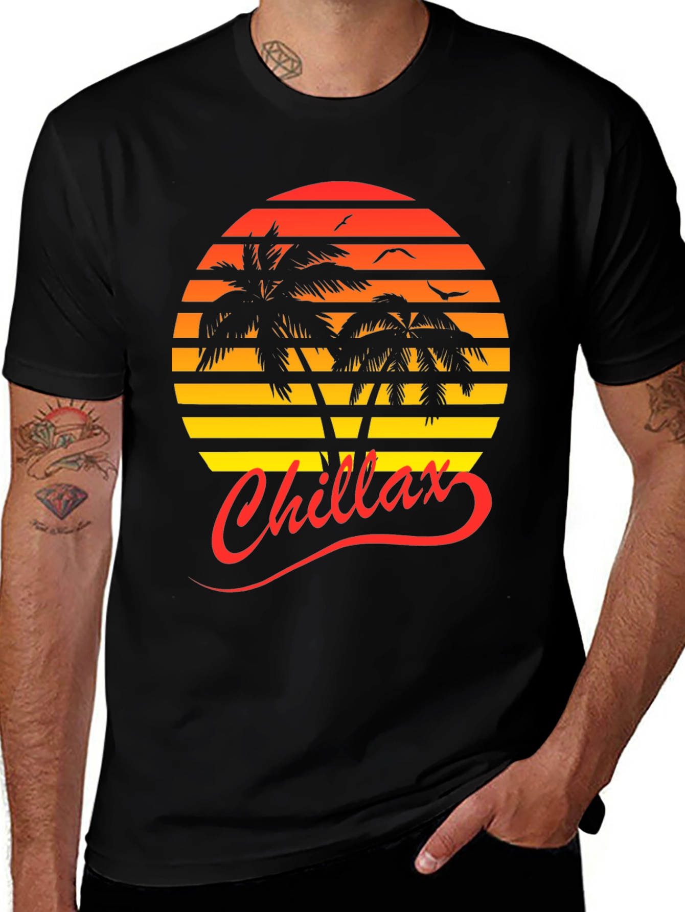 Chillax Sunset Palm Tree Graphic Tee