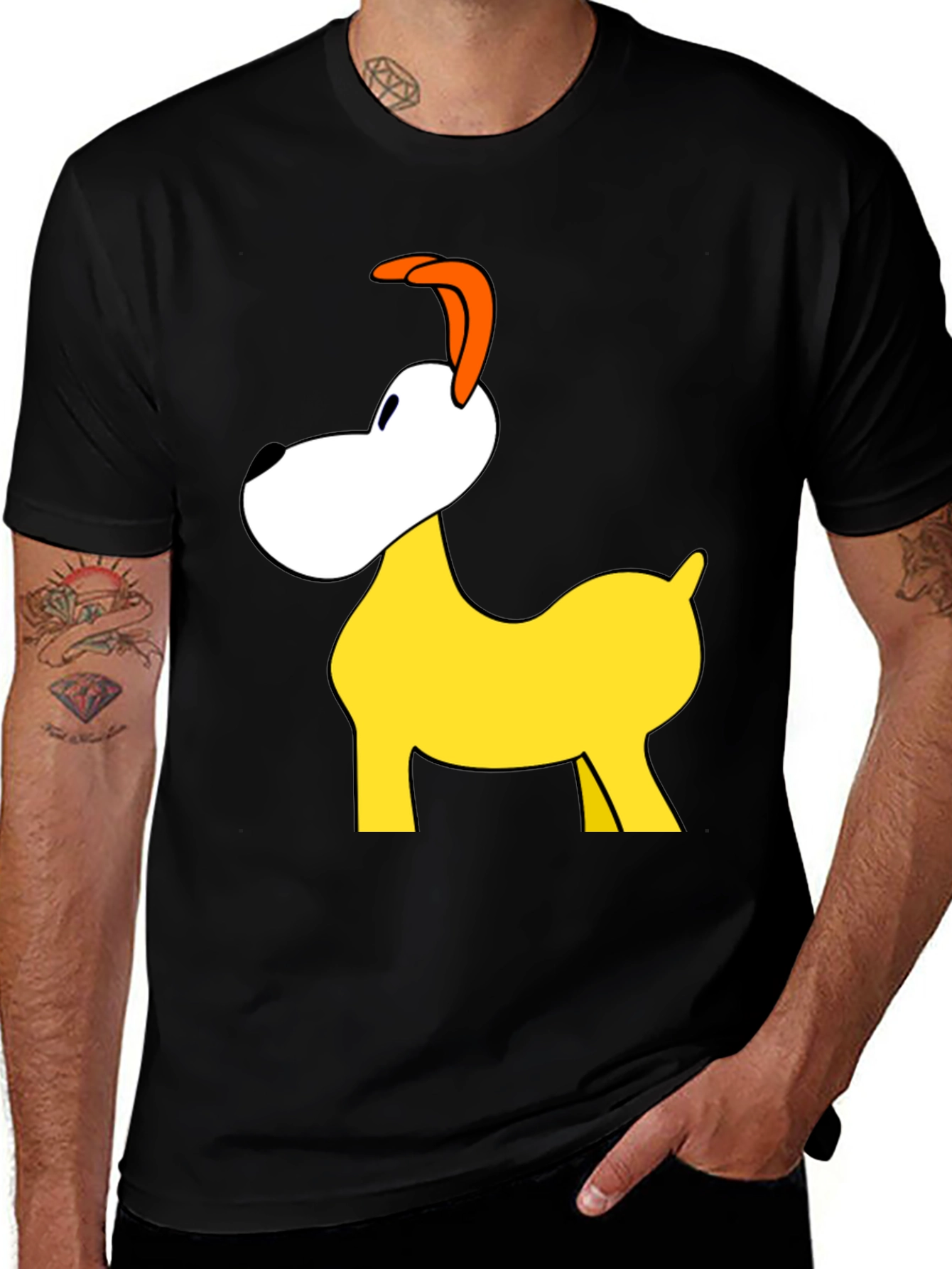 Variant 10 of Cartoon Dog Graphic Tee - Black Cotton Blend Shirt