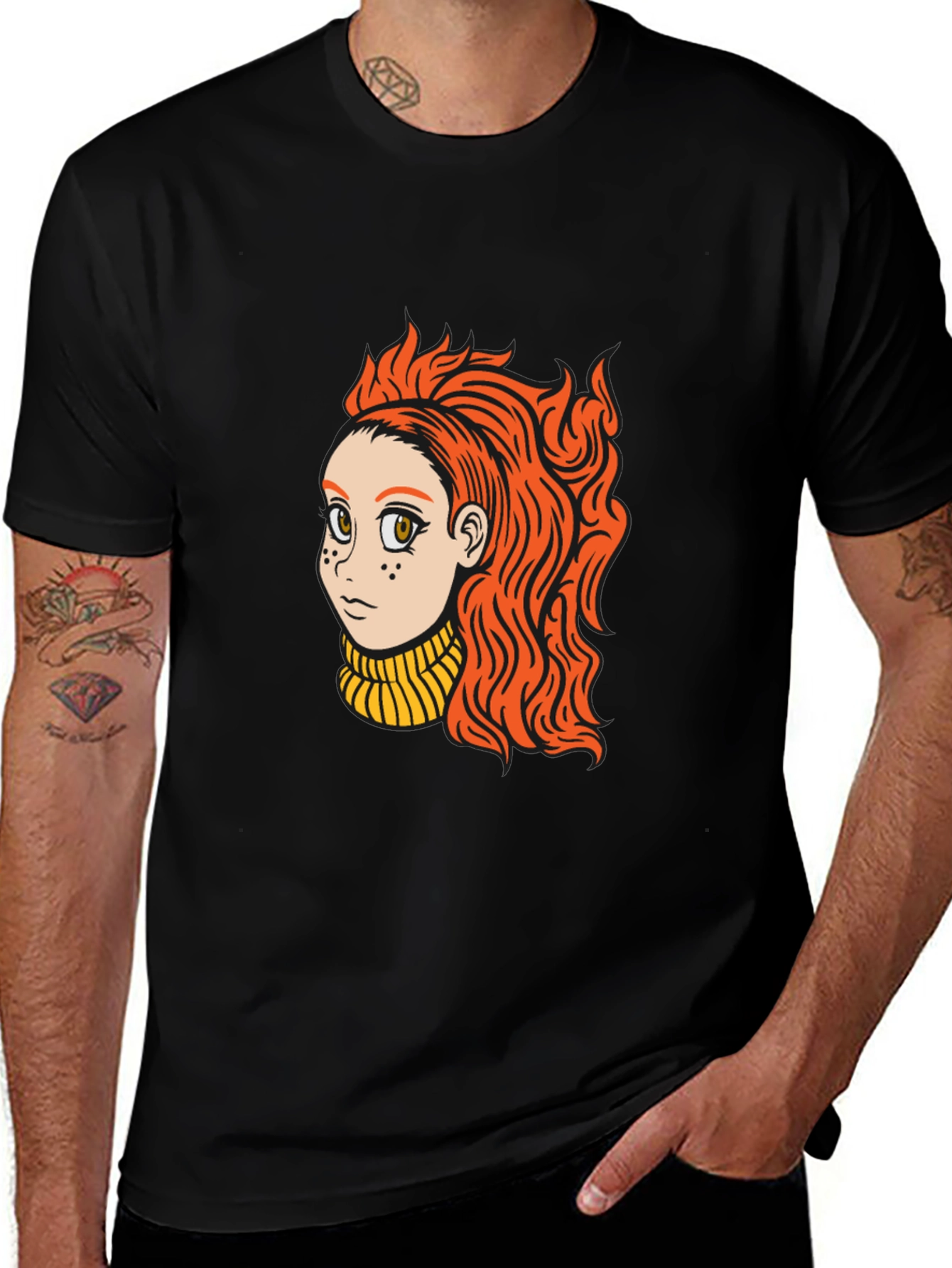 Variant 9 of Cartoon Girl Graphic Black T-Shirt