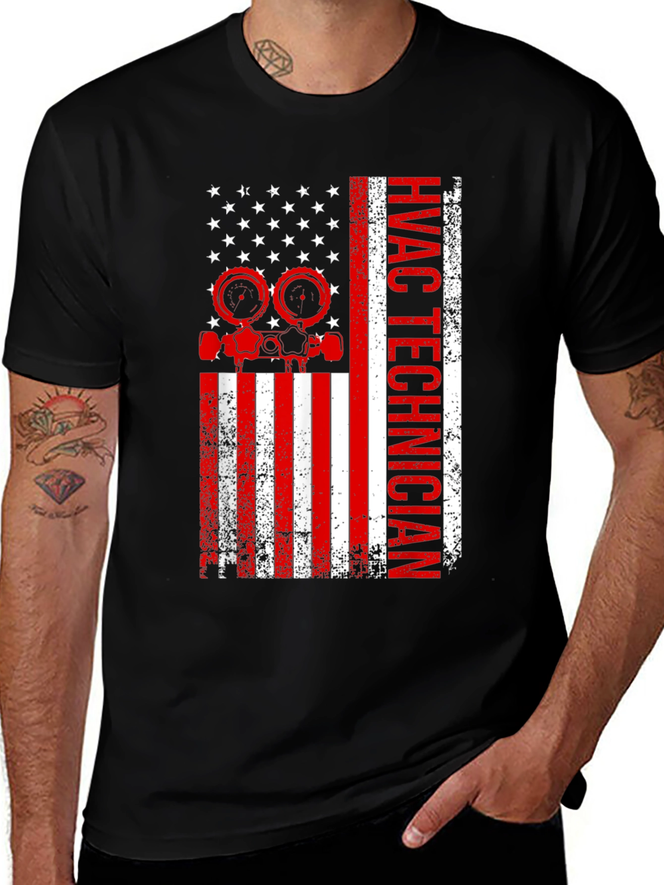 HVAC Technician American Flag Graphic T-Shirt