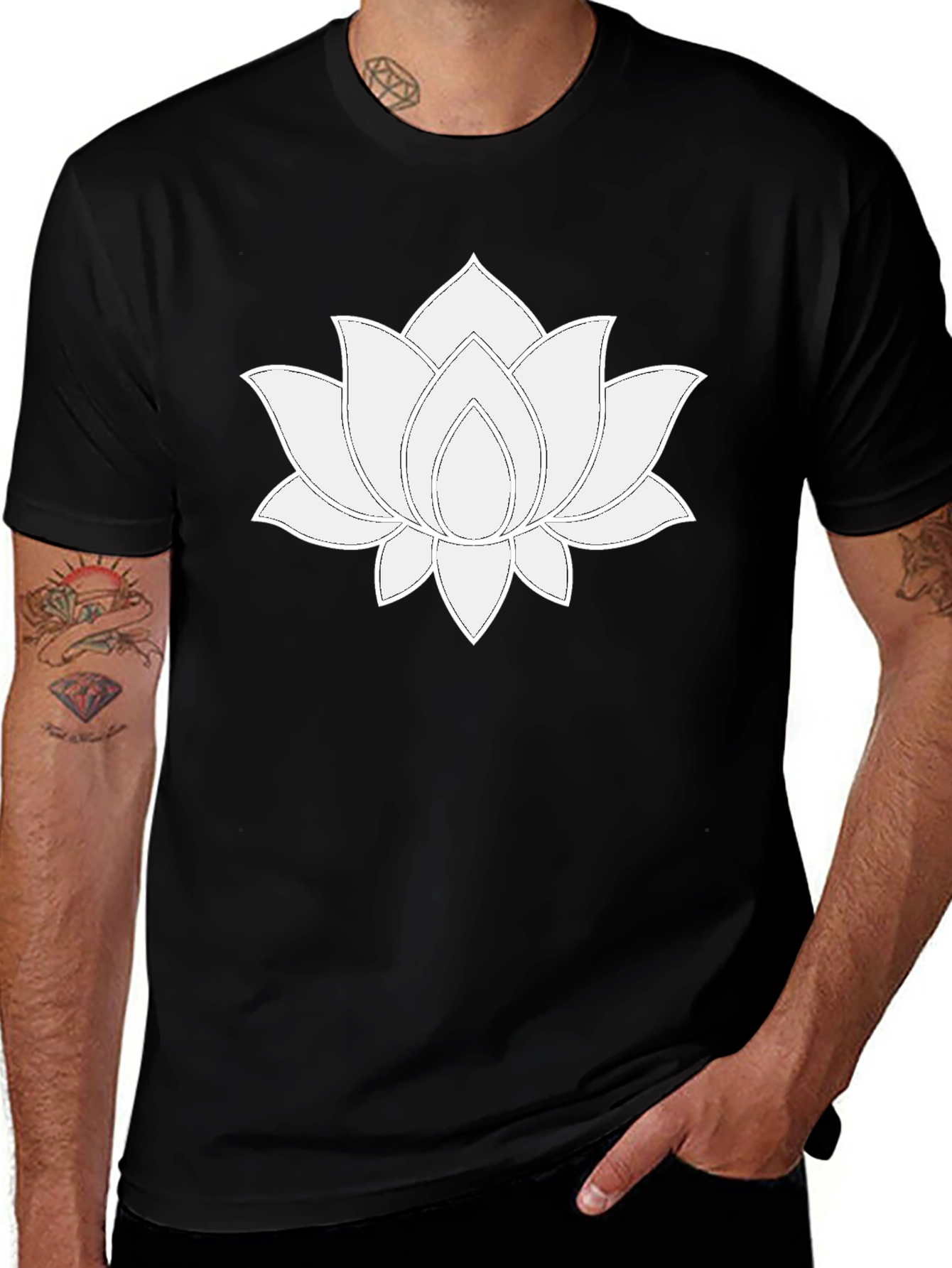 Variant 15 of Lotus Flower Graphic T-Shirt - Black Cotton Tee