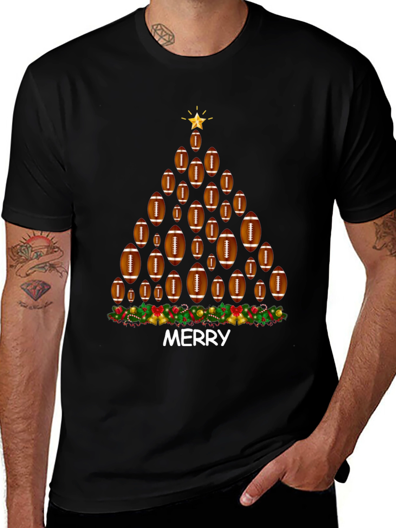 Variant 8 of Football Christmas Tree T-Shirt - Merry Holiday Tee