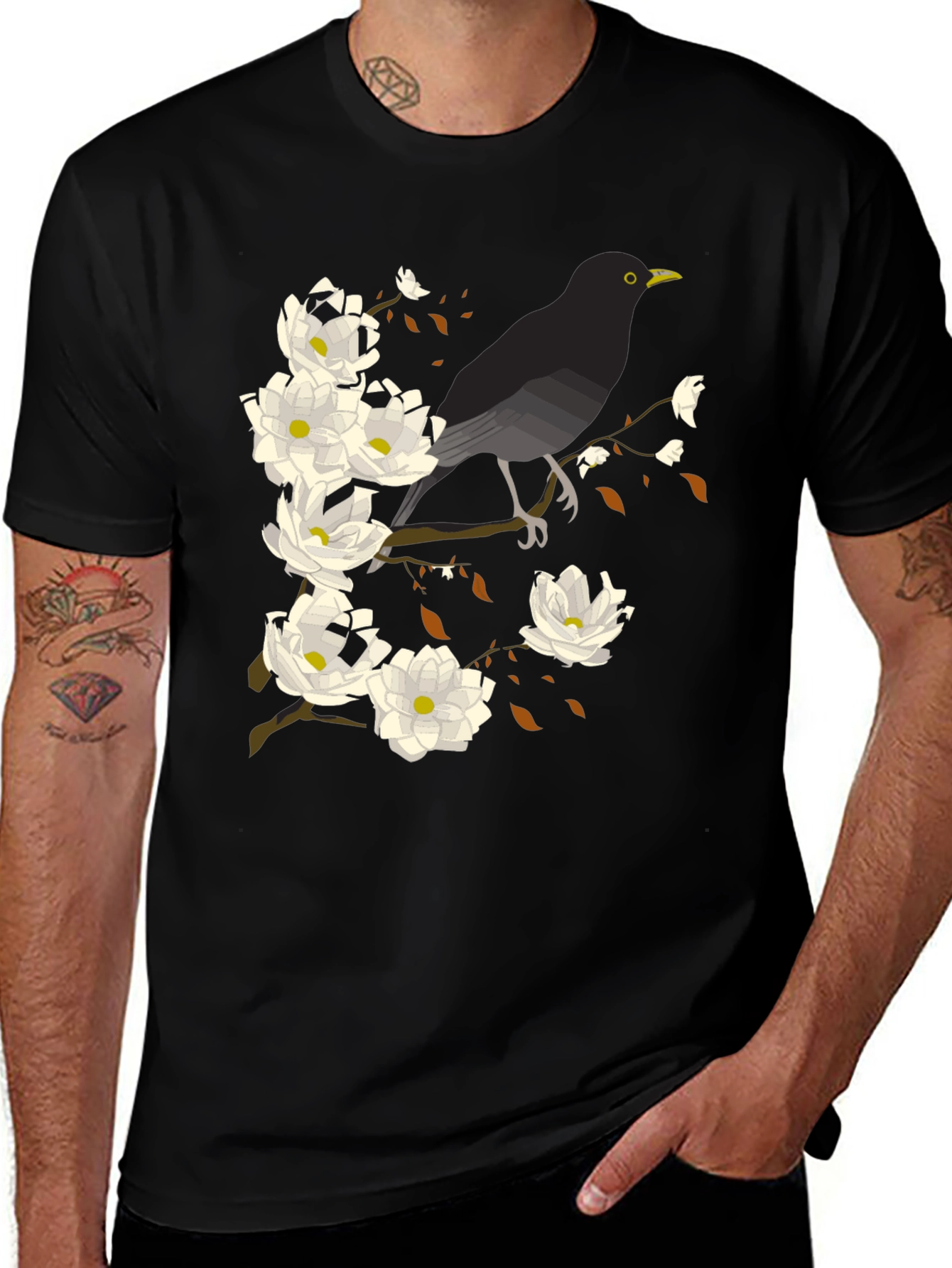 Variant 3 of Black Bird Floral T-Shirt - Stylish Graphic Tee