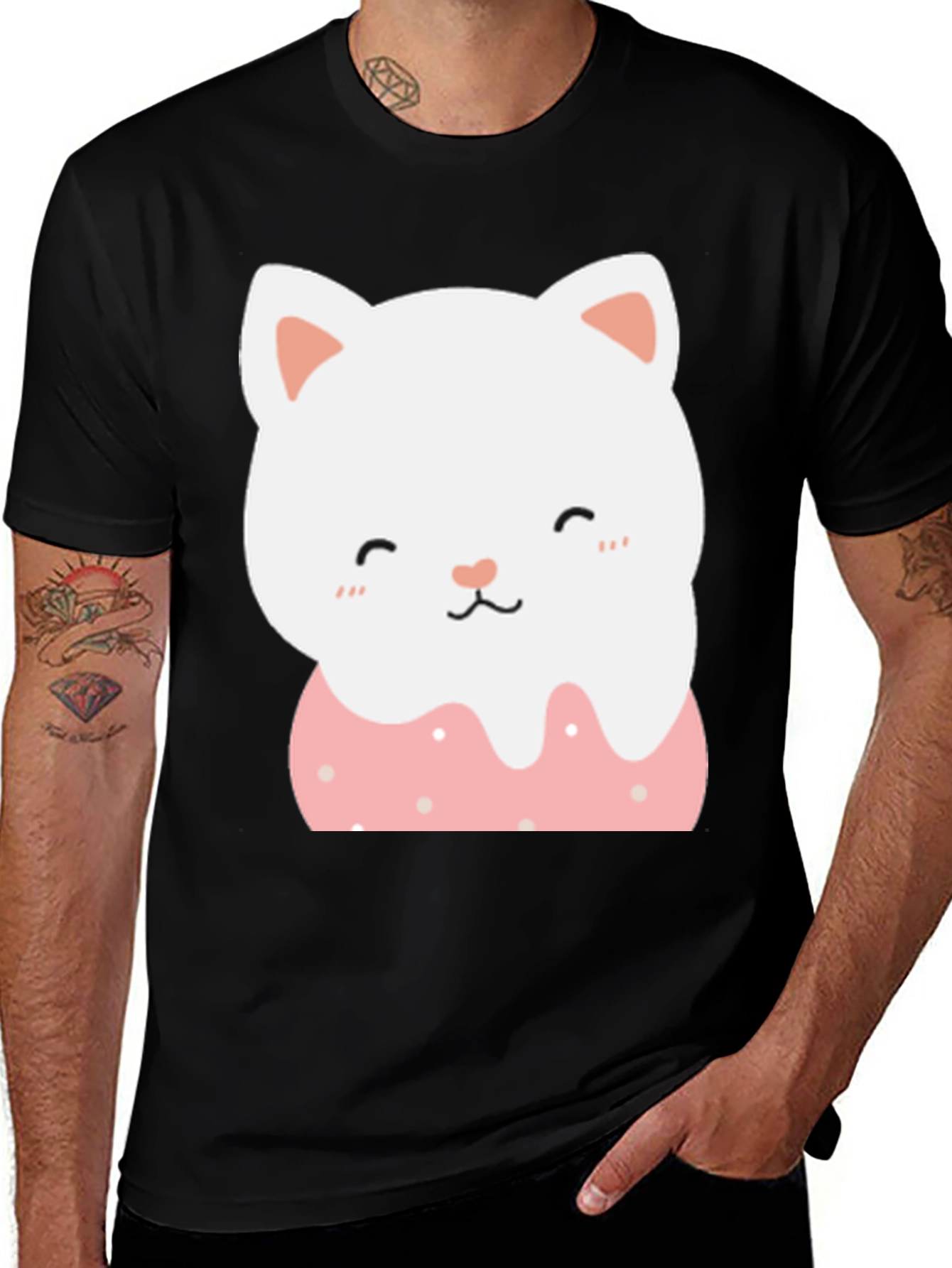 Variant 11 of Cute Cat Donut T-Shirt - Black