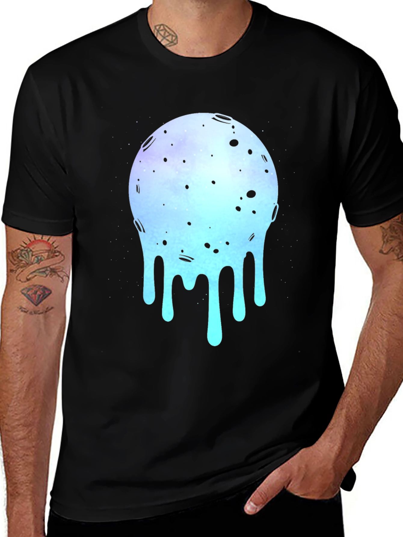 Variant 10 of Melting Moon Graphic Tee - Men's Black T-Shirt
