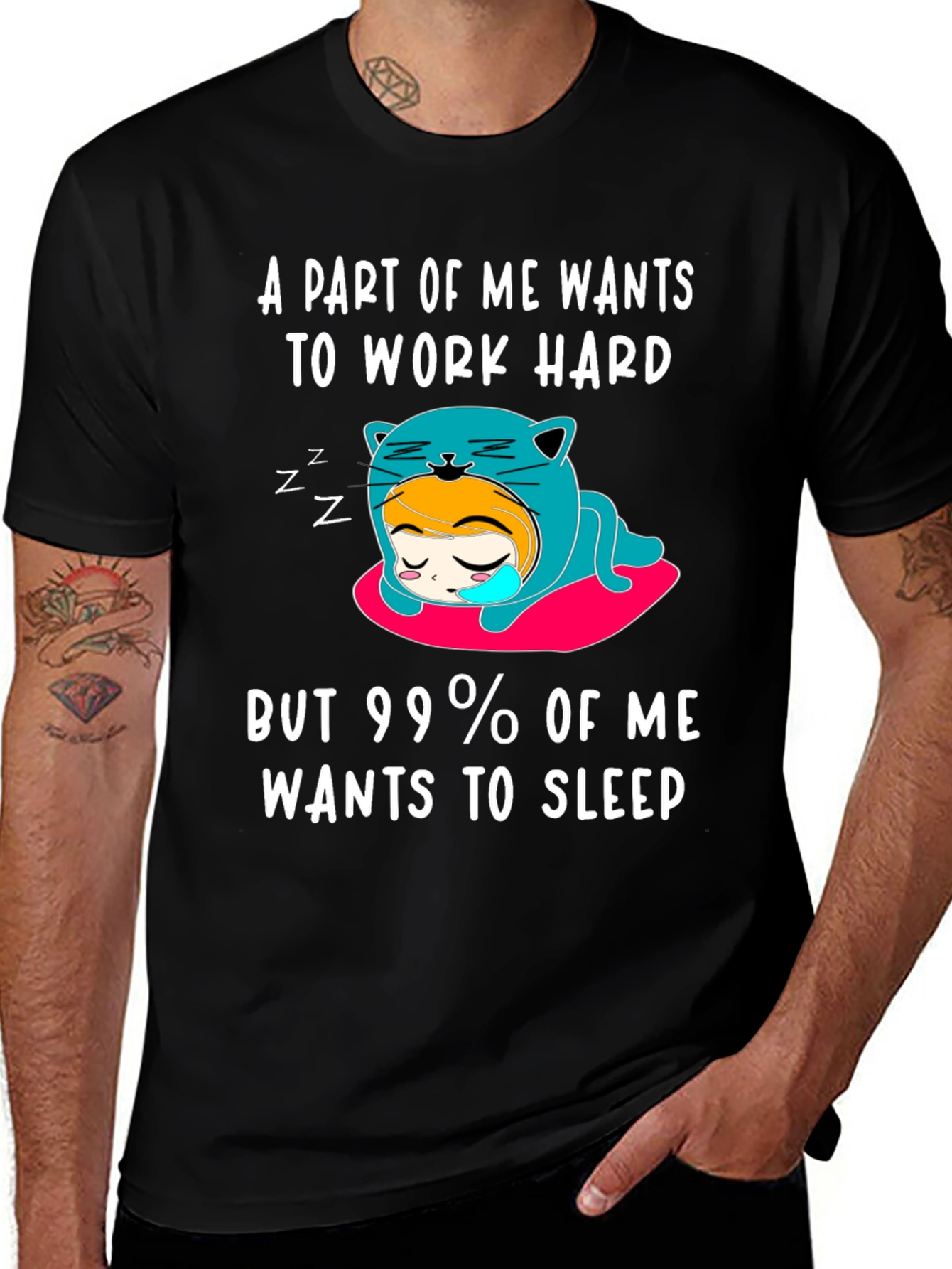 Variant 11 of Funny Sleepy Graphic Tee - Work Hard vs. Sleep
