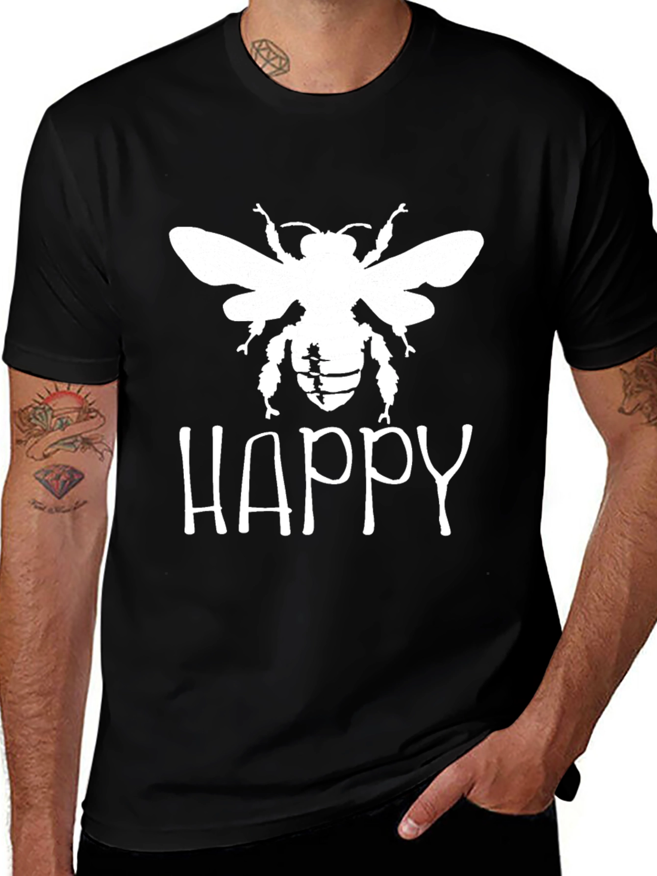 Variant 9 of Happy Bee Graphic T-Shirt - Black Cotton Tee
