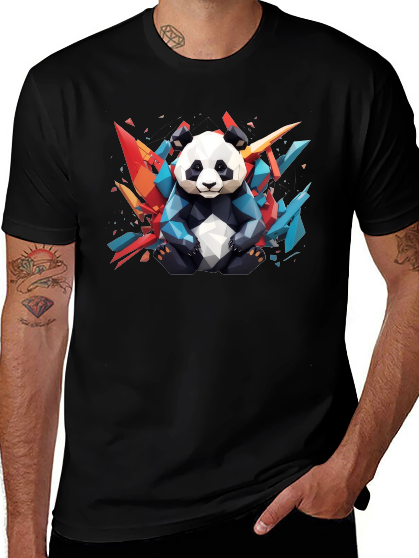 Variant 8 of Geometric Panda Graphic Black T-Shirt