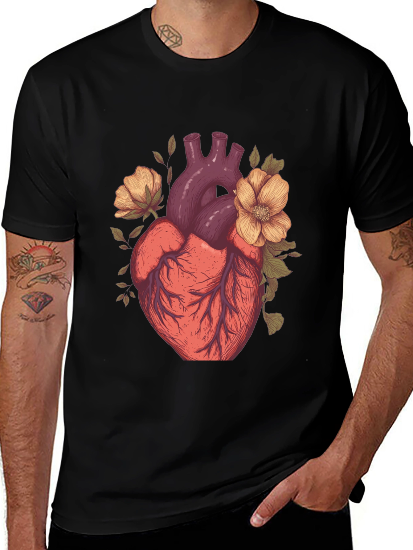 Variant 29 of Anatomical Heart Floral Graphic Tee