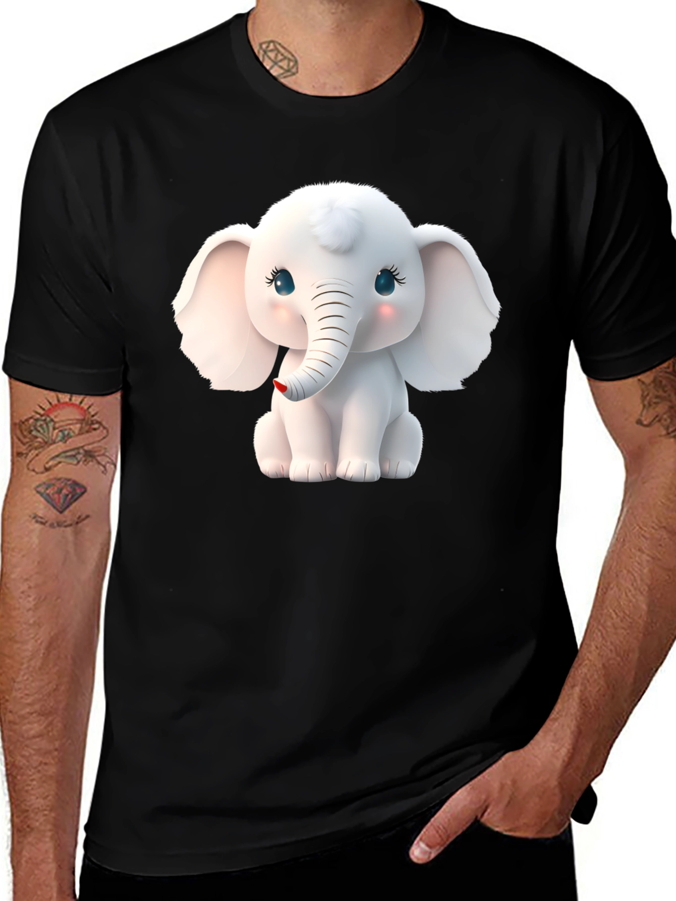 Variant 10 of Cute Elephant Graphic Tee - Black