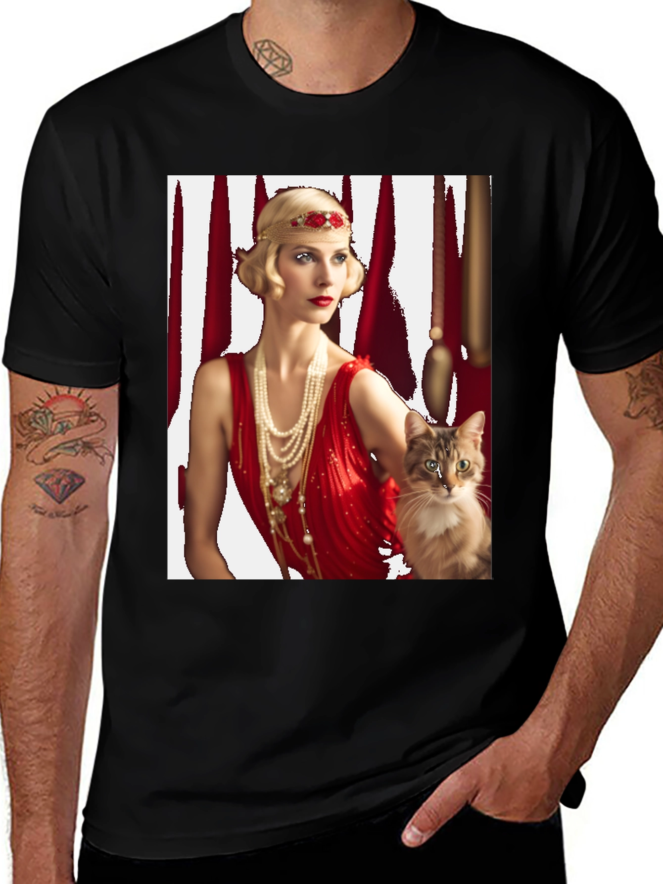 Variant 26 of Retro Flapper Lady & Cat Graphic Tee