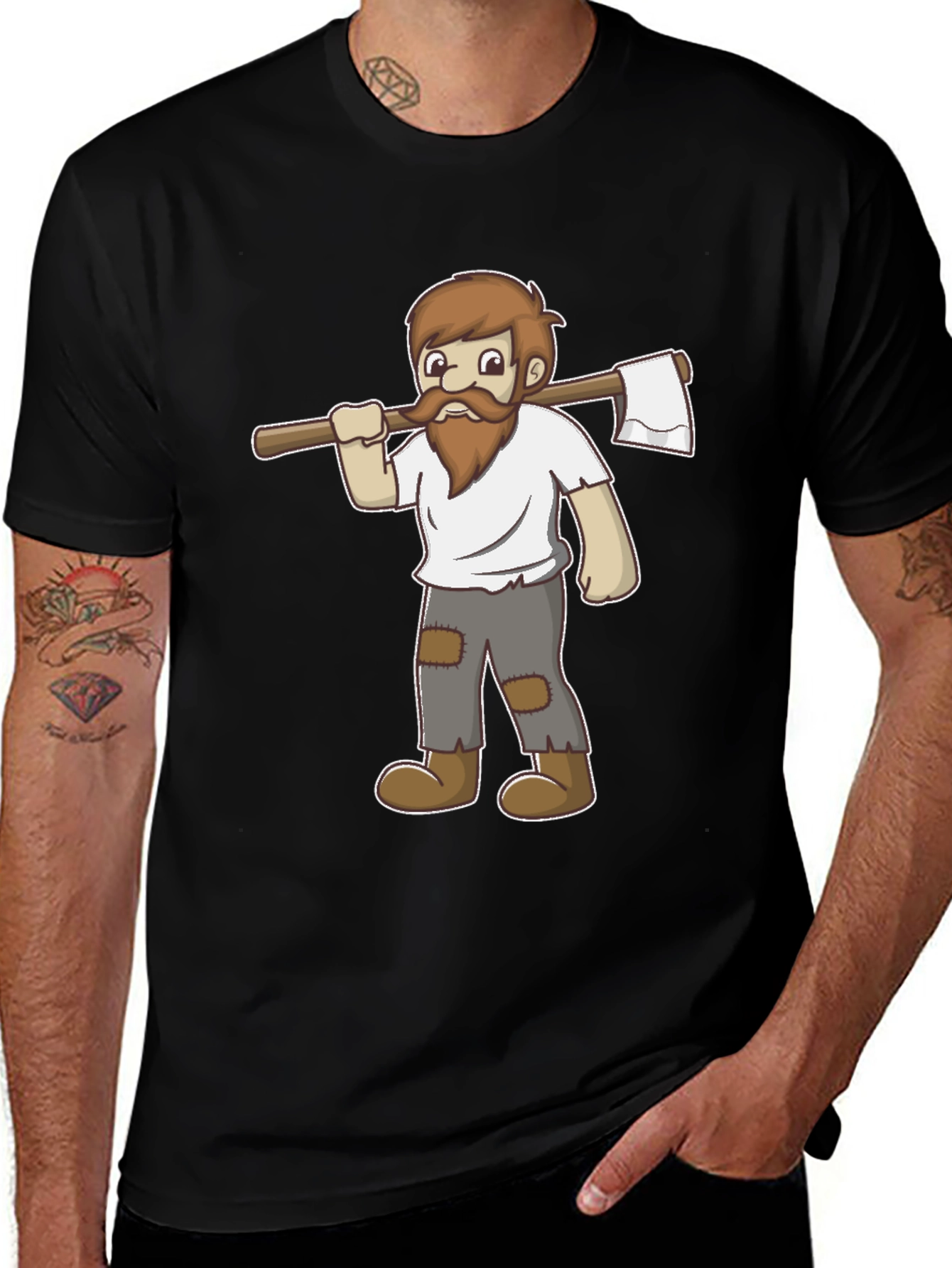 Variant 12 of Lumberjack Cartoon Graphic Black T-Shirt