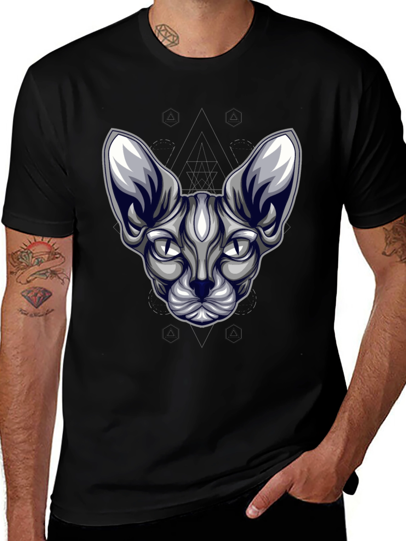 Variant 4 of Sphynx Cat Head Graphic Tee - Unisex Black T-Shirt