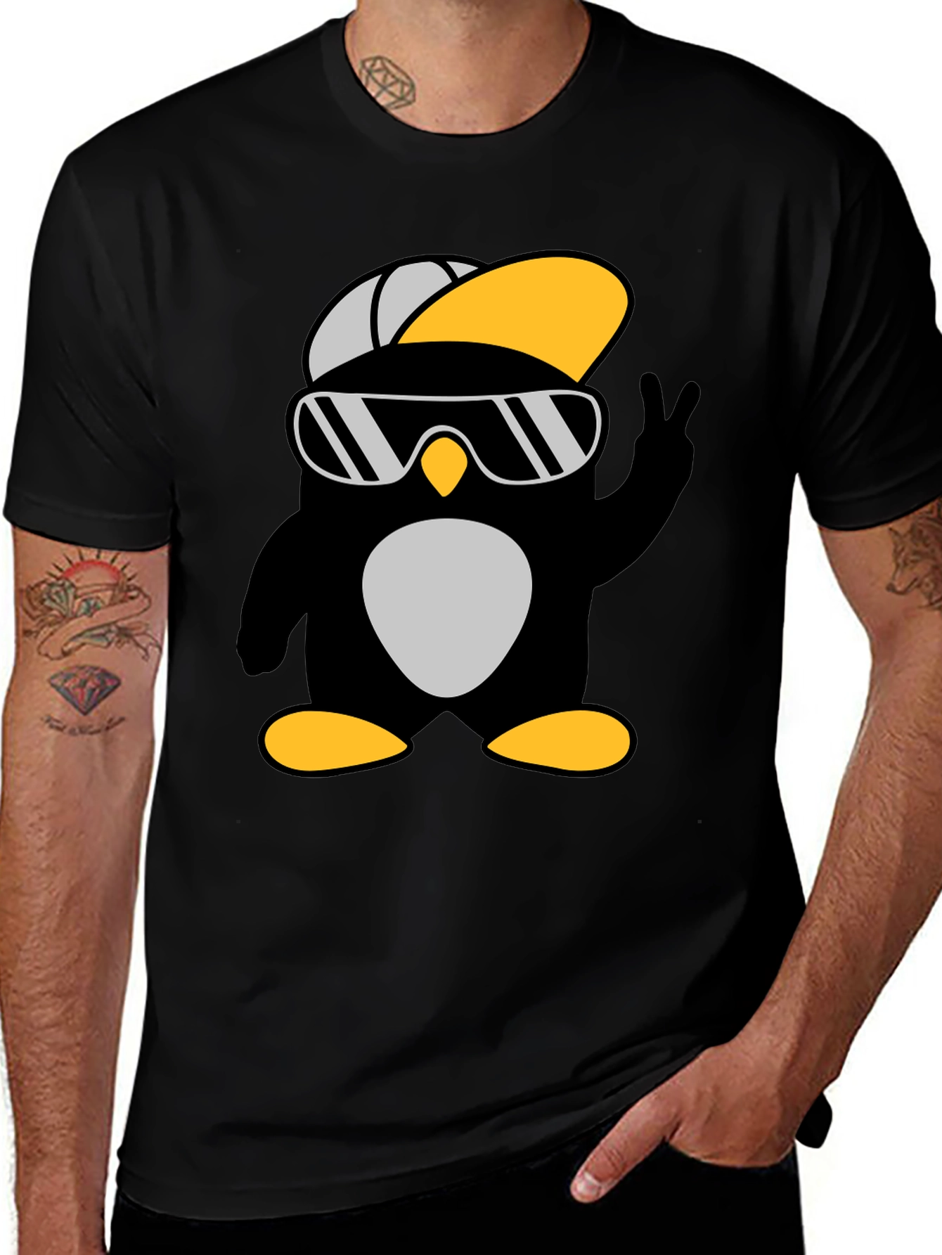 Variant 28 of Cool Penguin Graphic Tee - Black Cotton T-Shirt