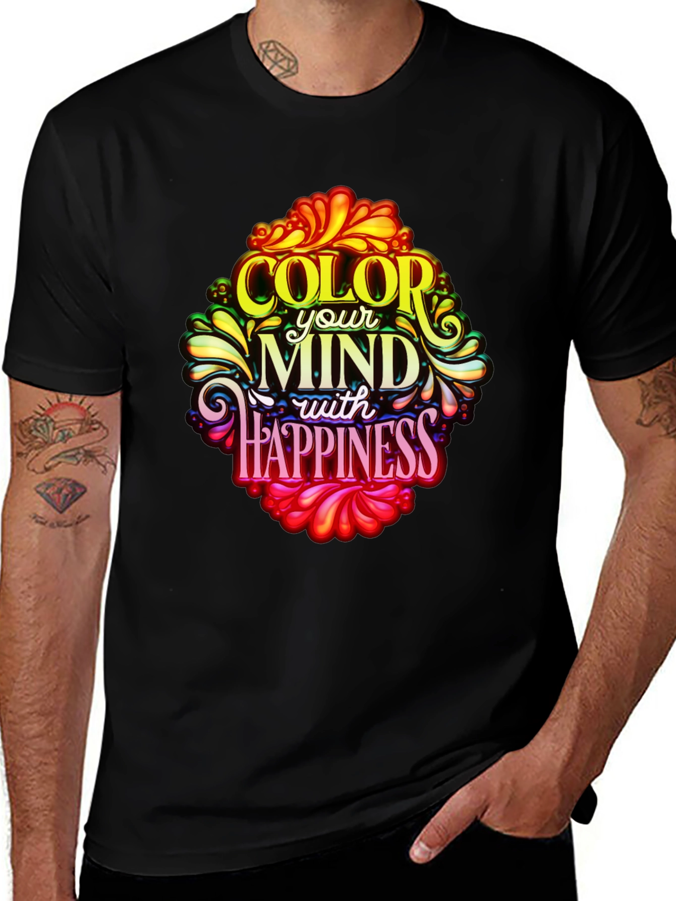 Variant 30 of Color Your Mind with Happiness Graphic Tee - Black