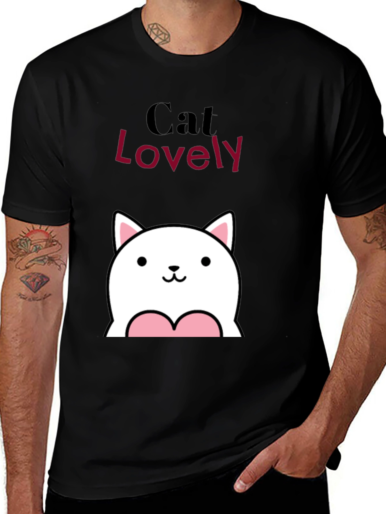 Variant 14 of Lovely Cat Graphic Tee - Black Cotton Shirt