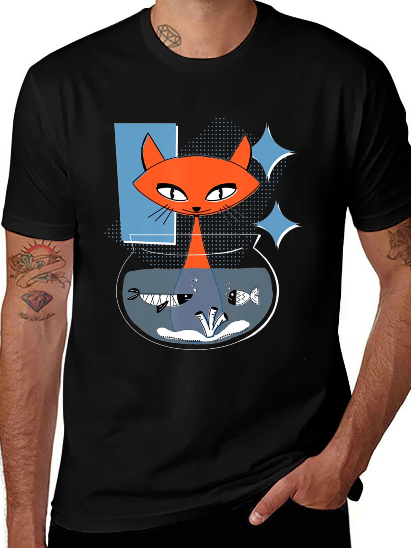 Variant 3 of Retro Cat Fish Bowl Graphic Tee