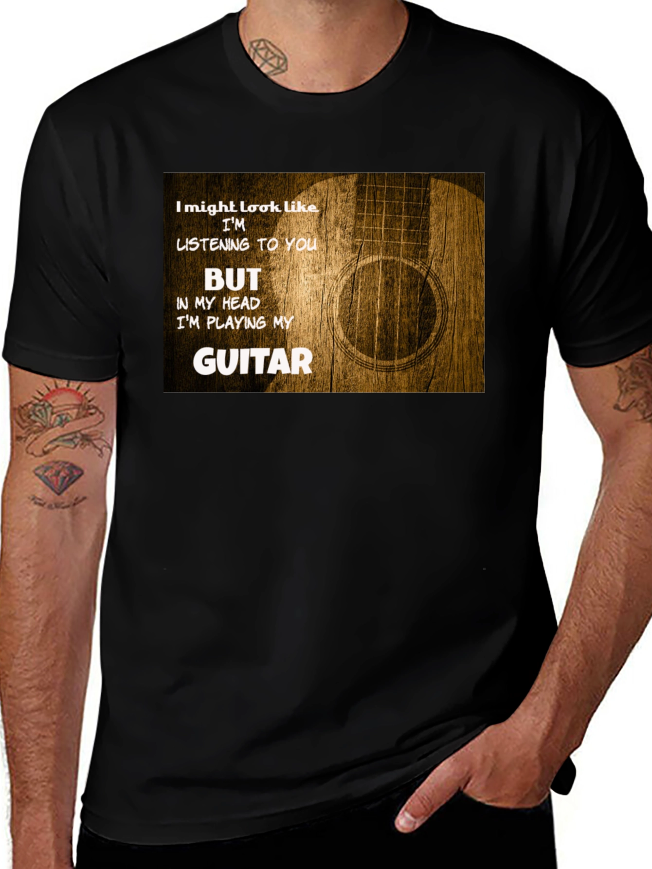 Variant 2 of Guitar Player T-Shirt: "I'm Playing My Guitar"