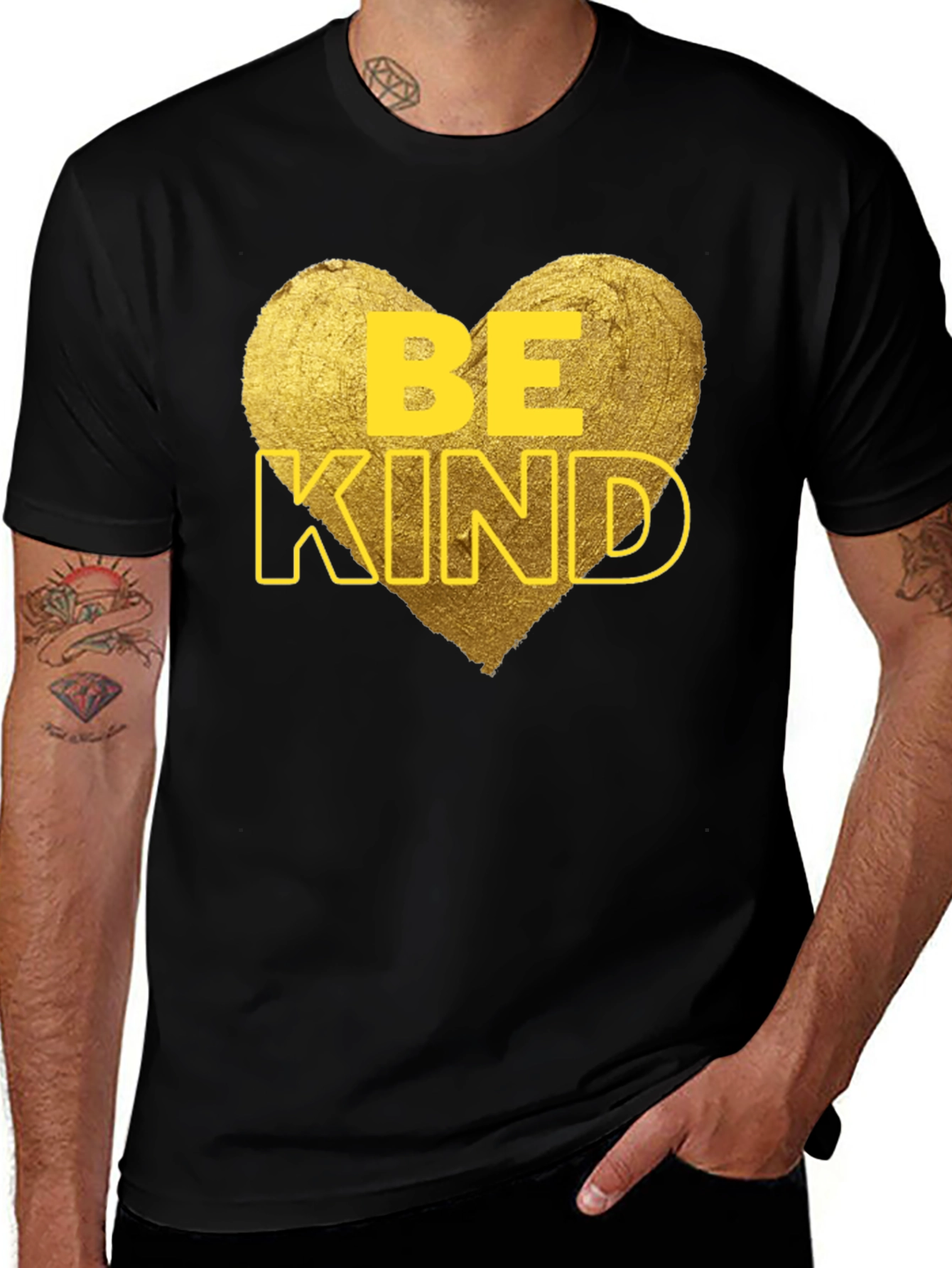 Variant 9 of Be Kind Heart Graphic Tee - Black Cotton Casual T-Shirt