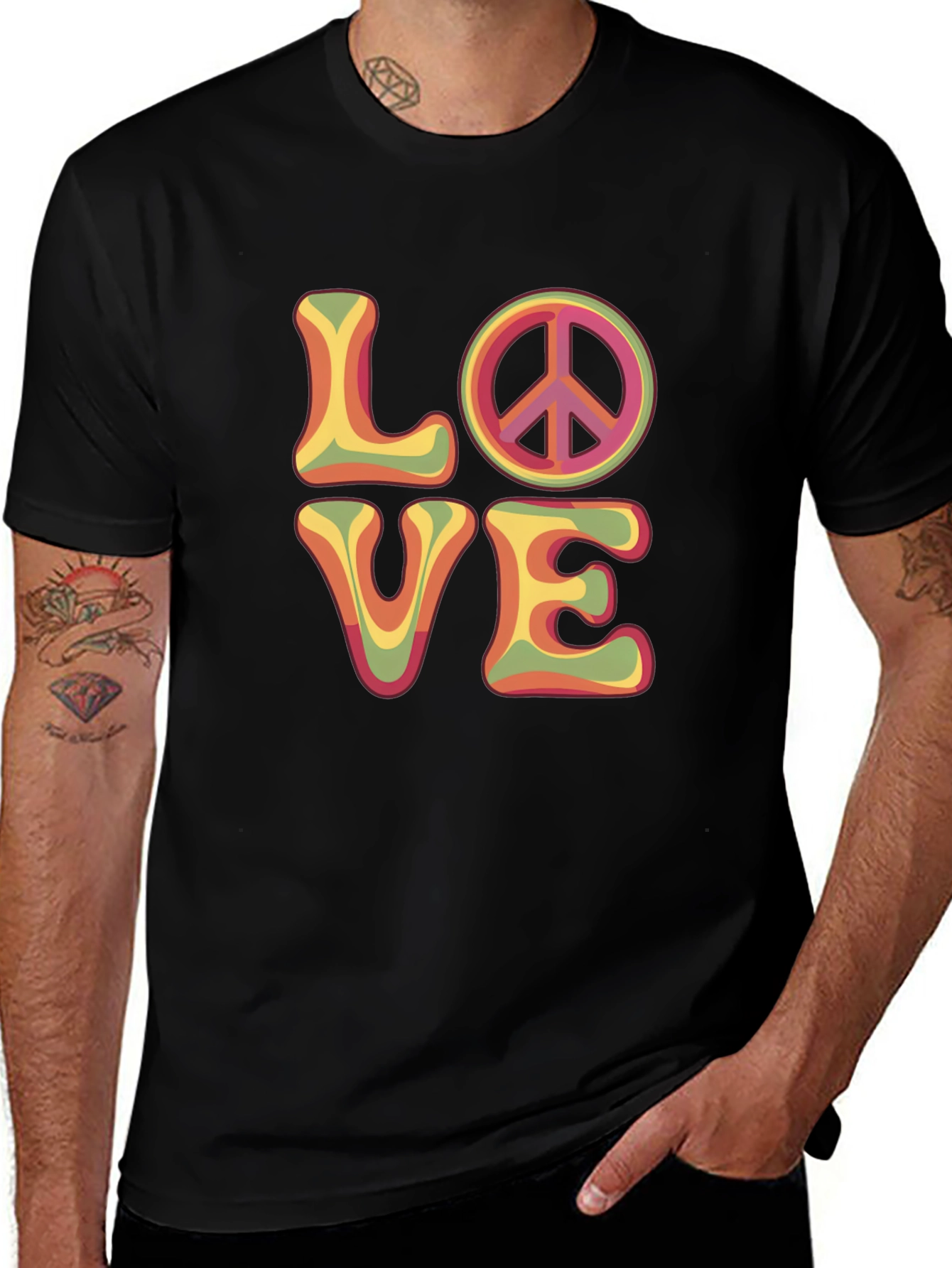 Variant 9 of Groovy Love Peace Sign Graphic Tee - Retro Style