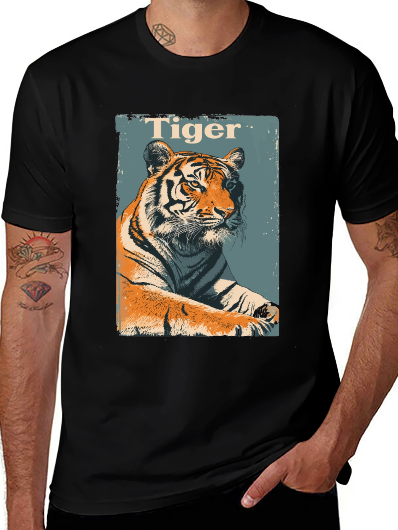 Tiger Graphic Print Black T-Shirt