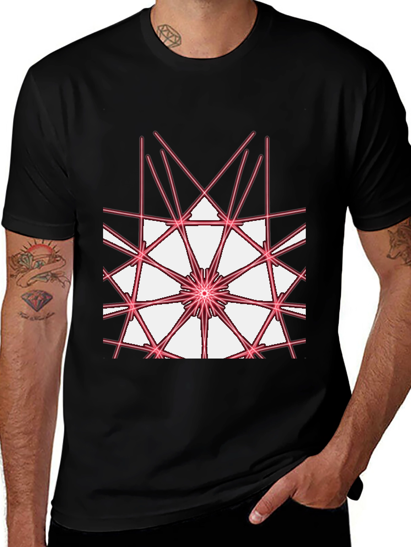 Variant 6 of Geometric Star Design Black T-Shirt