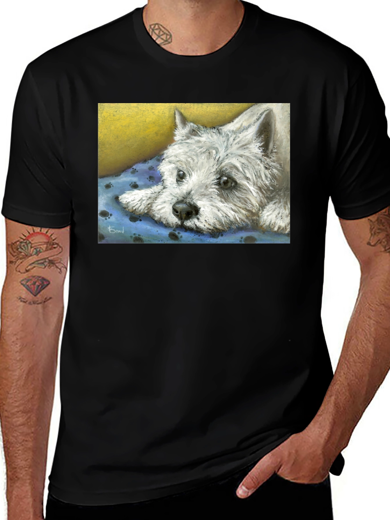 Westie Dog Print Black T-Shirt