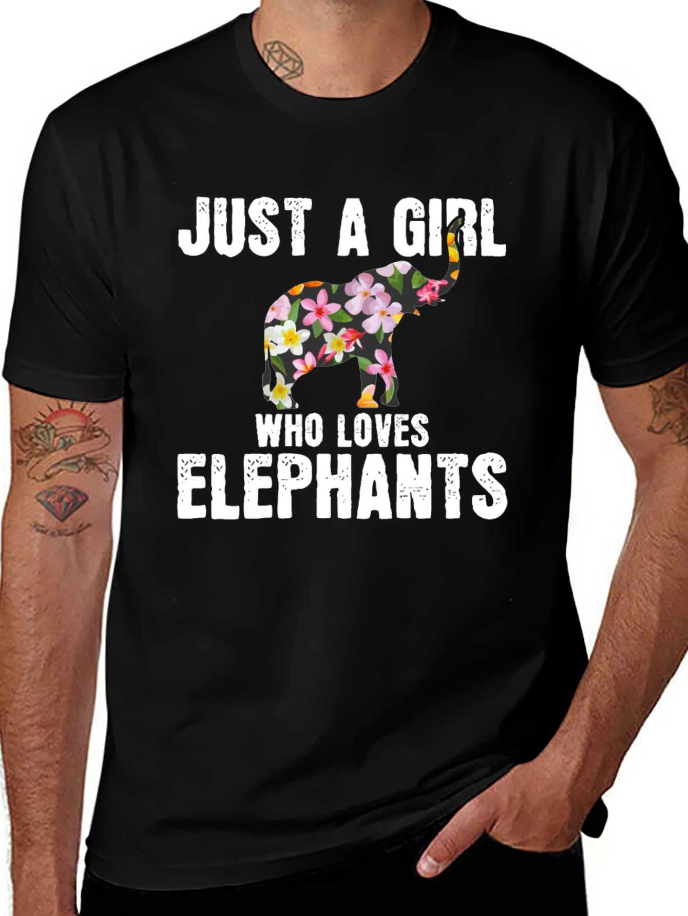 Variant 4 of Floral Elephant Graphic T-Shirt - Just A Girl Who Loves Elephants