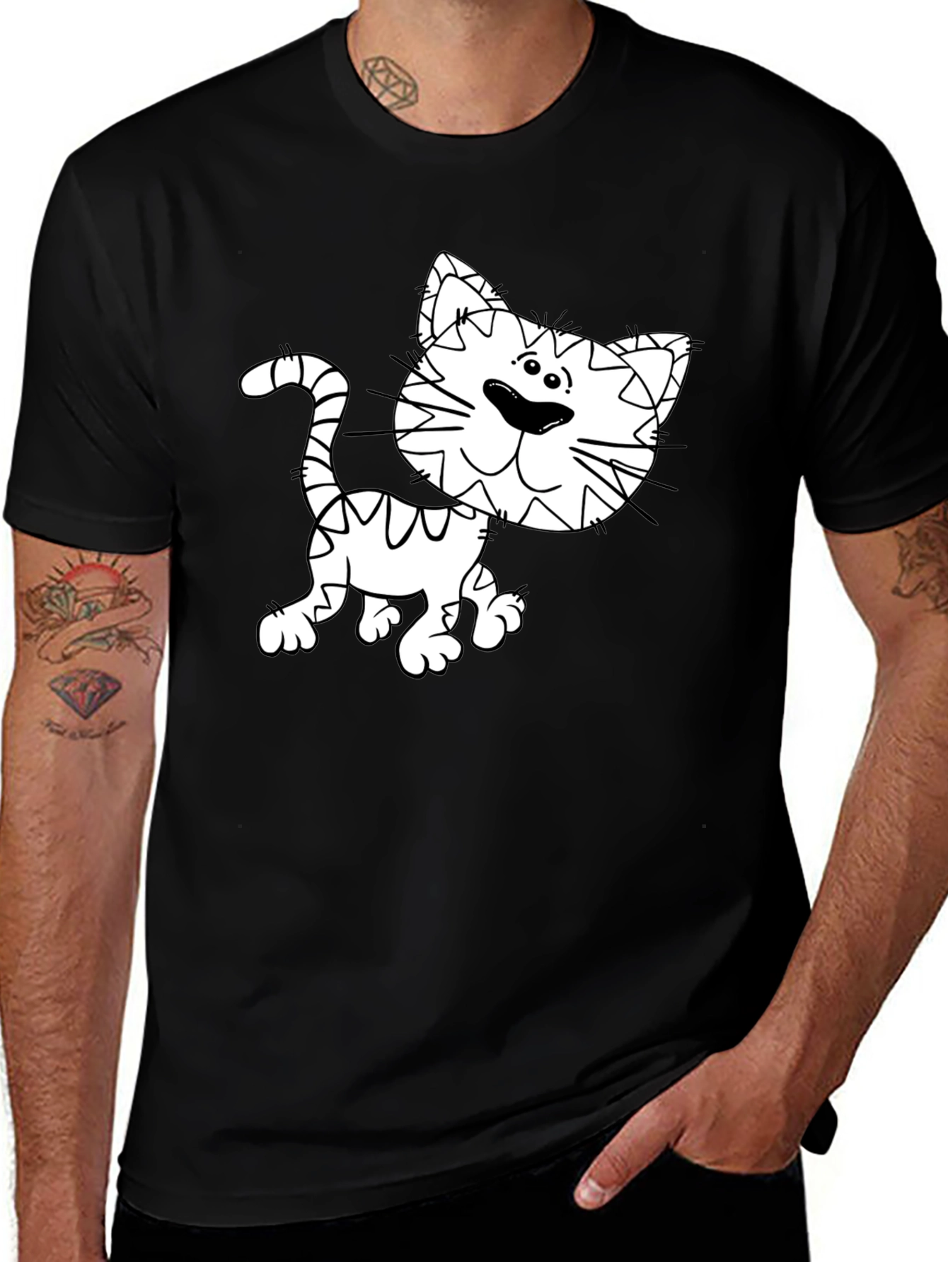 Variant 20 of Cartoon Cat Graphic Tee - Black