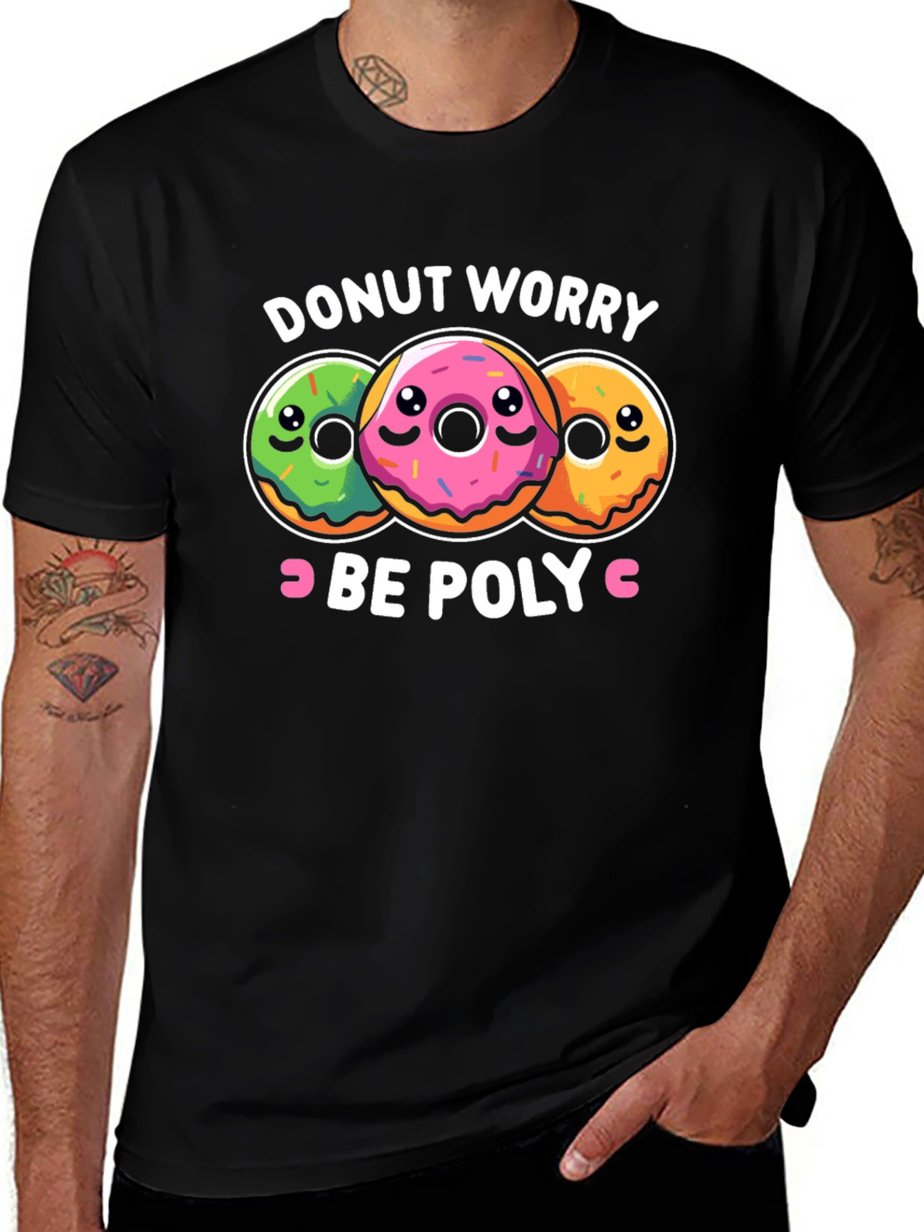 Variant 15 of Donut Worry Be Poly T-Shirt - Funny Graphic Tee