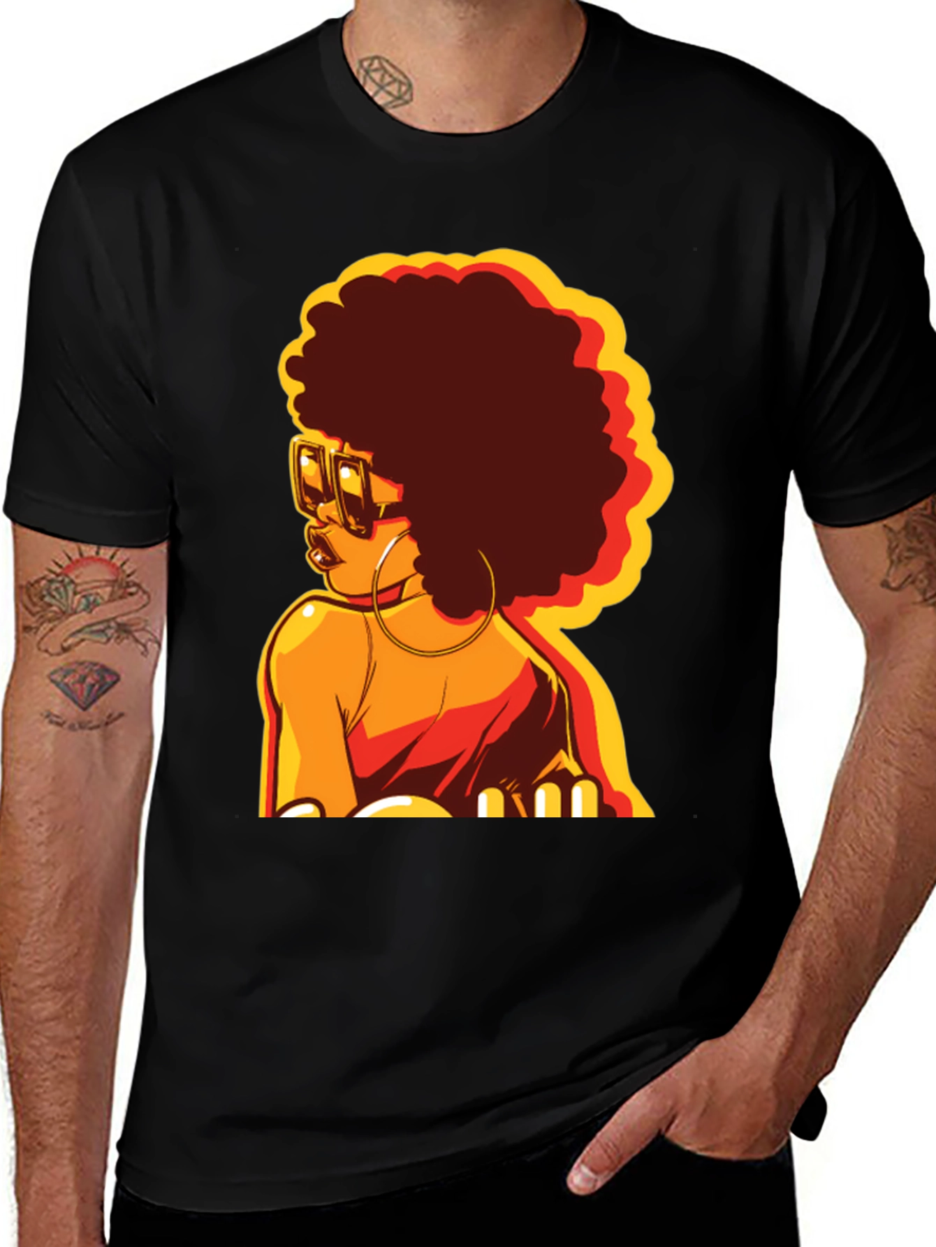 Variant 30 of Retro Afro Woman Graphic Tee - Black